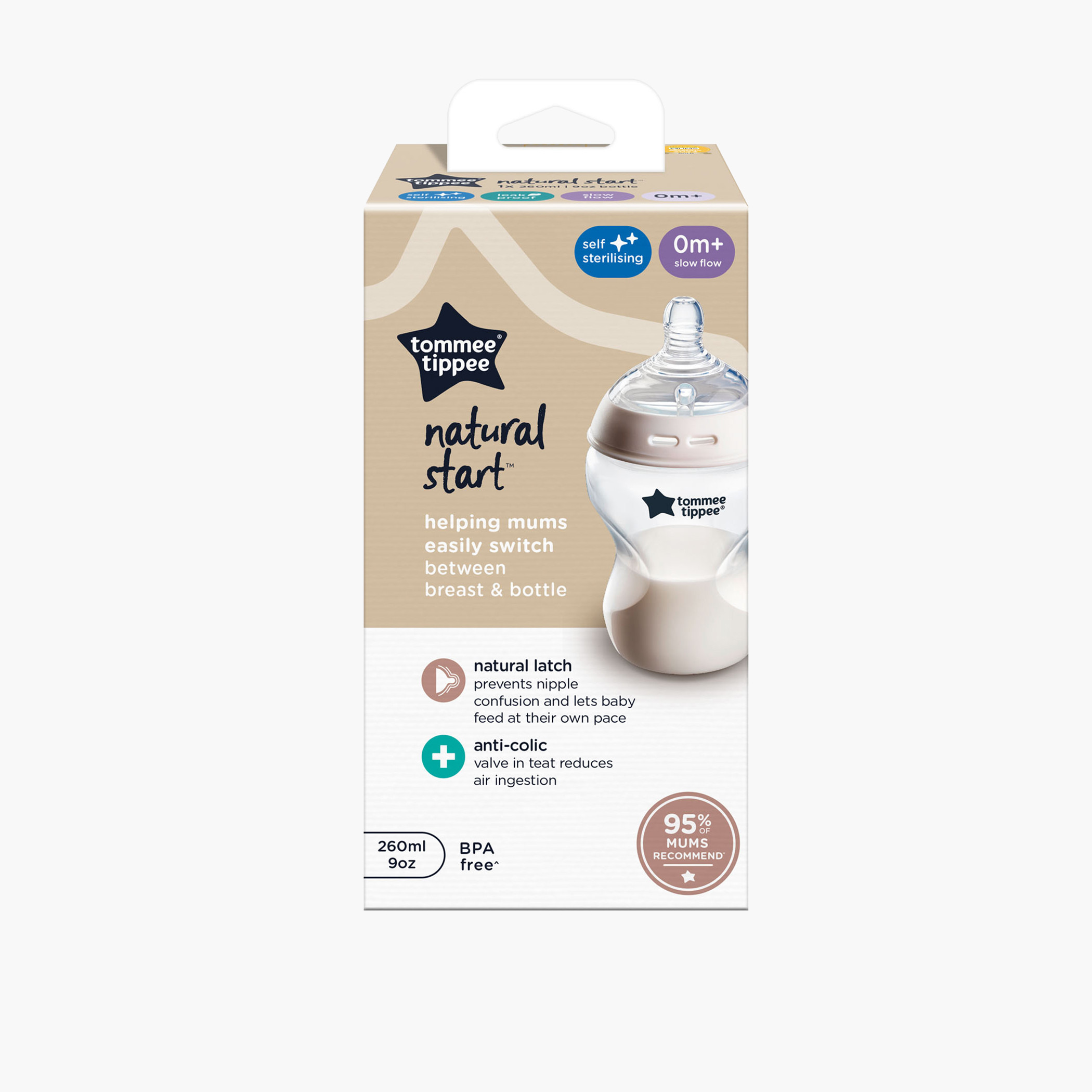 قارورة رضاعة بطيئة التدفق ناتشورال ستارت من تومي تيبي - 260 مل-baby-feeding-feedingbottles-bottlesandteats-image-2