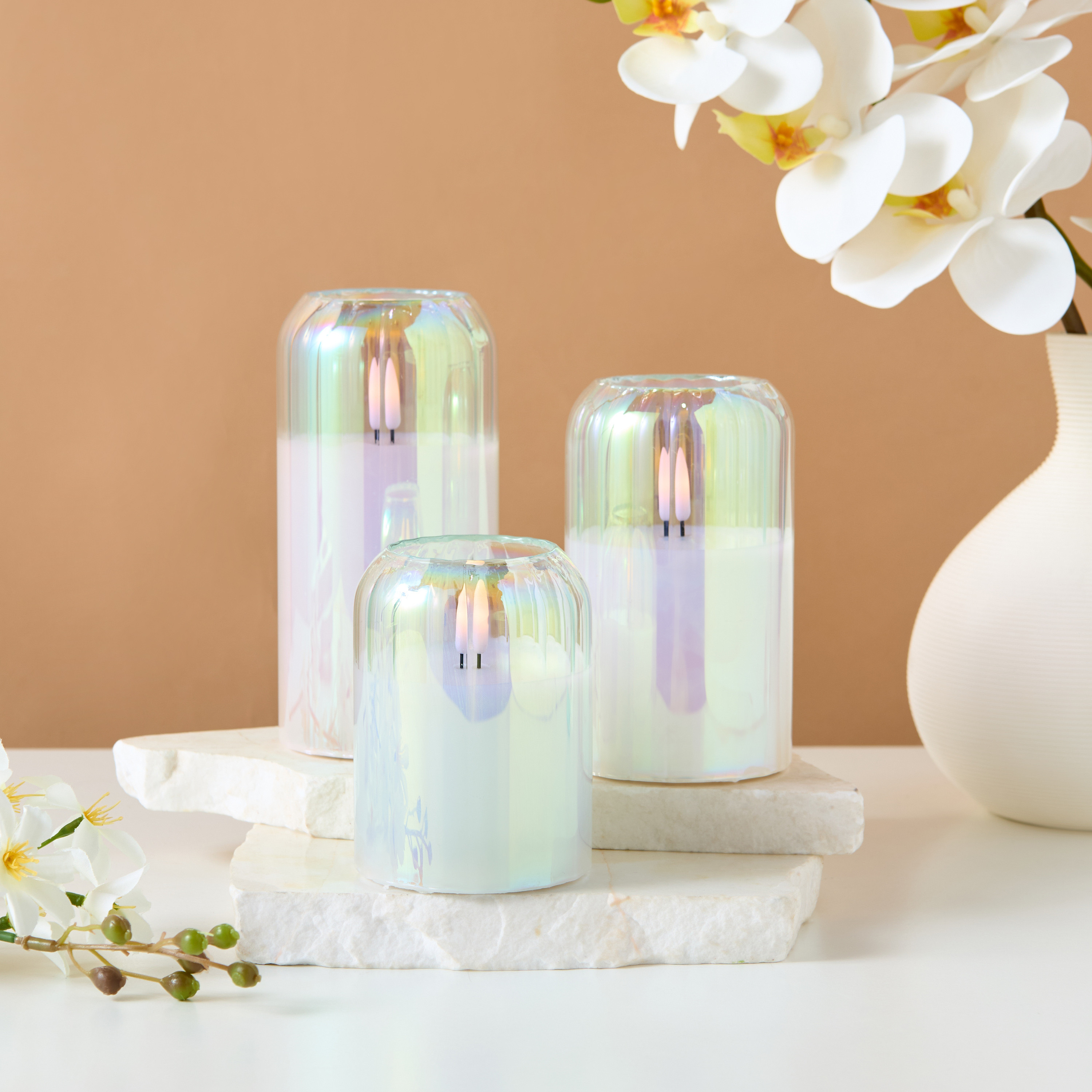 مجموعة شموع زجاج بإضاءة ليد وبدون لهب من 3 قطع - 25x9x17 سم-household-homefragrance-candles-image-1