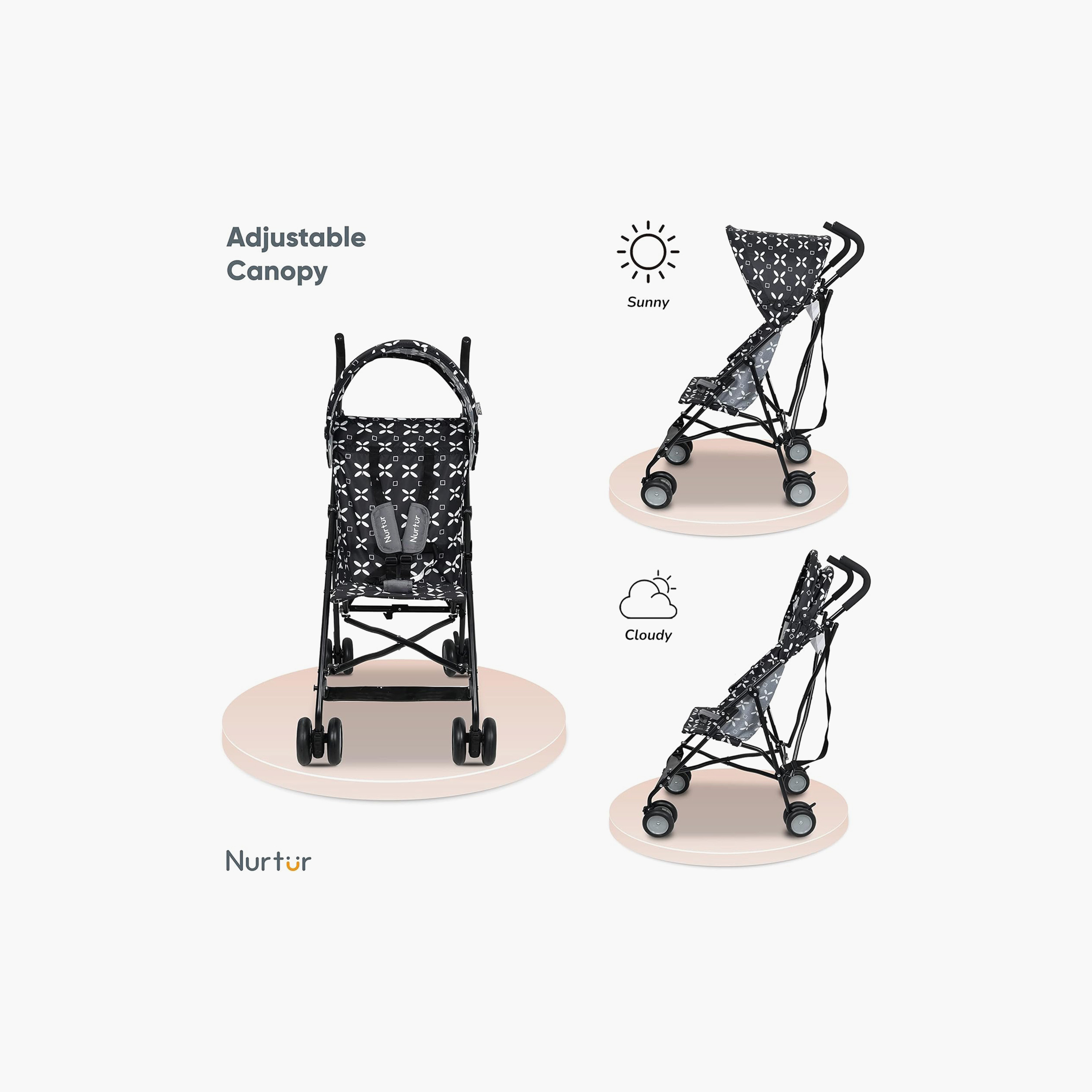 عربة أطفال ريكس باجي خفيفة الوزن مع مظلة قابلة للطي من نورتور - أسود-baby-gear-strollersandprams-buggies-image-3