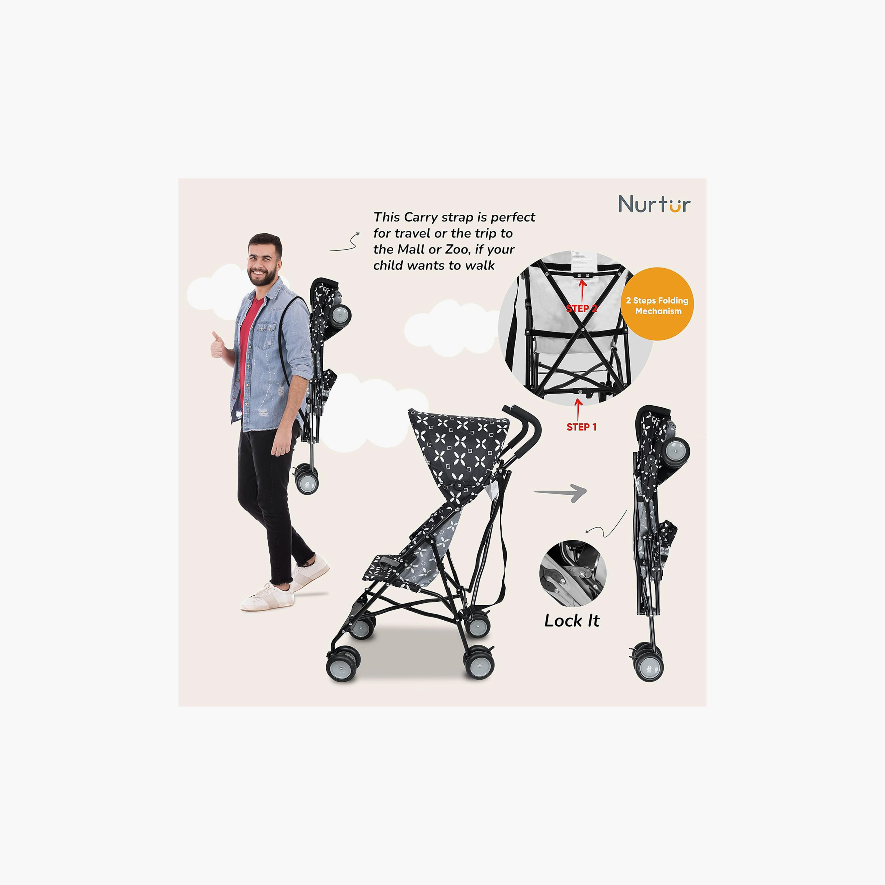 عربة أطفال ريكس باجي خفيفة الوزن مع مظلة قابلة للطي من نورتور - أسود-baby-gear-strollersandprams-buggies-image-5