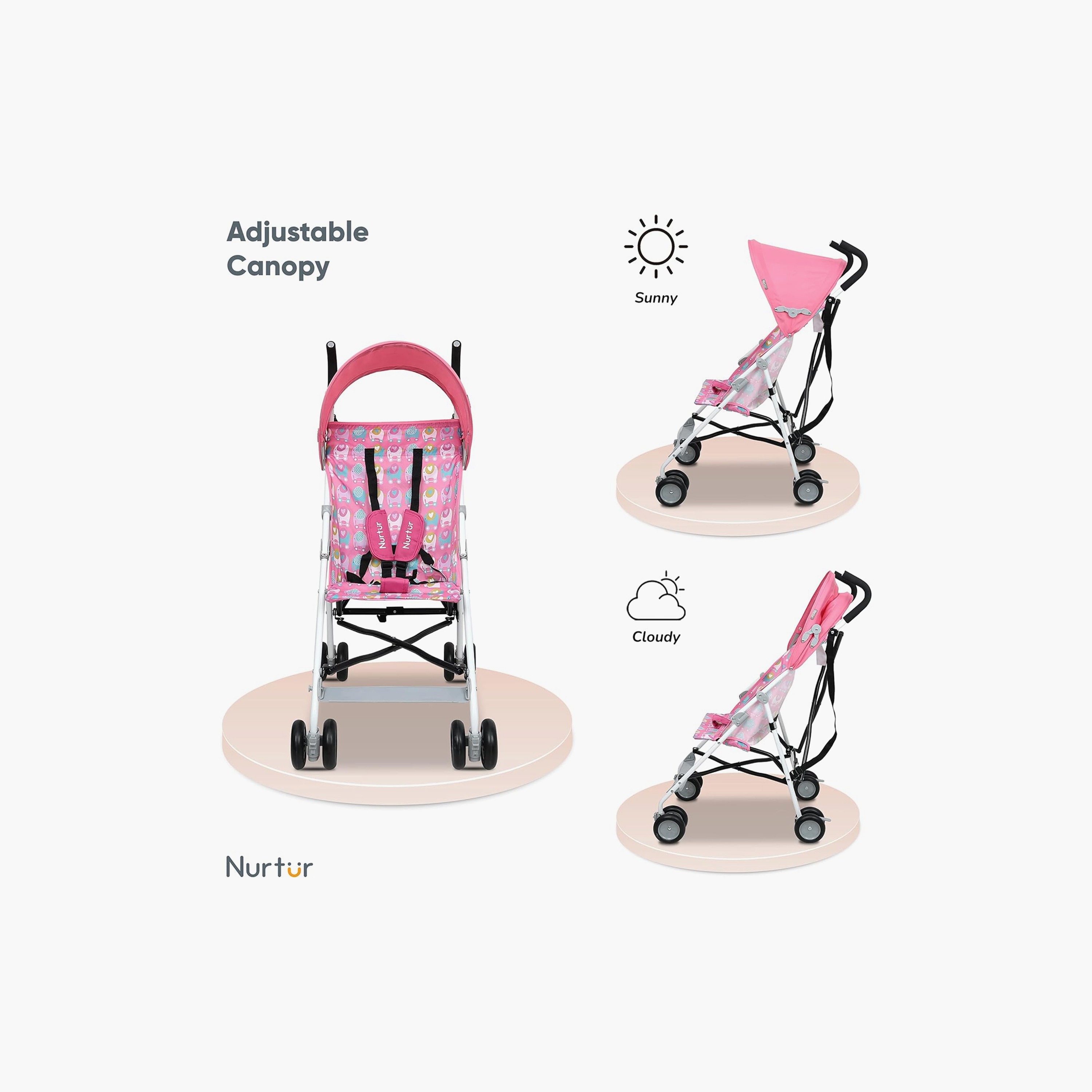 عربة أطفال ريكس باجي خفيفة الوزن مع مظلة قابلة للطي من نورتور - وردي-baby-gear-strollersandprams-buggies-image-3