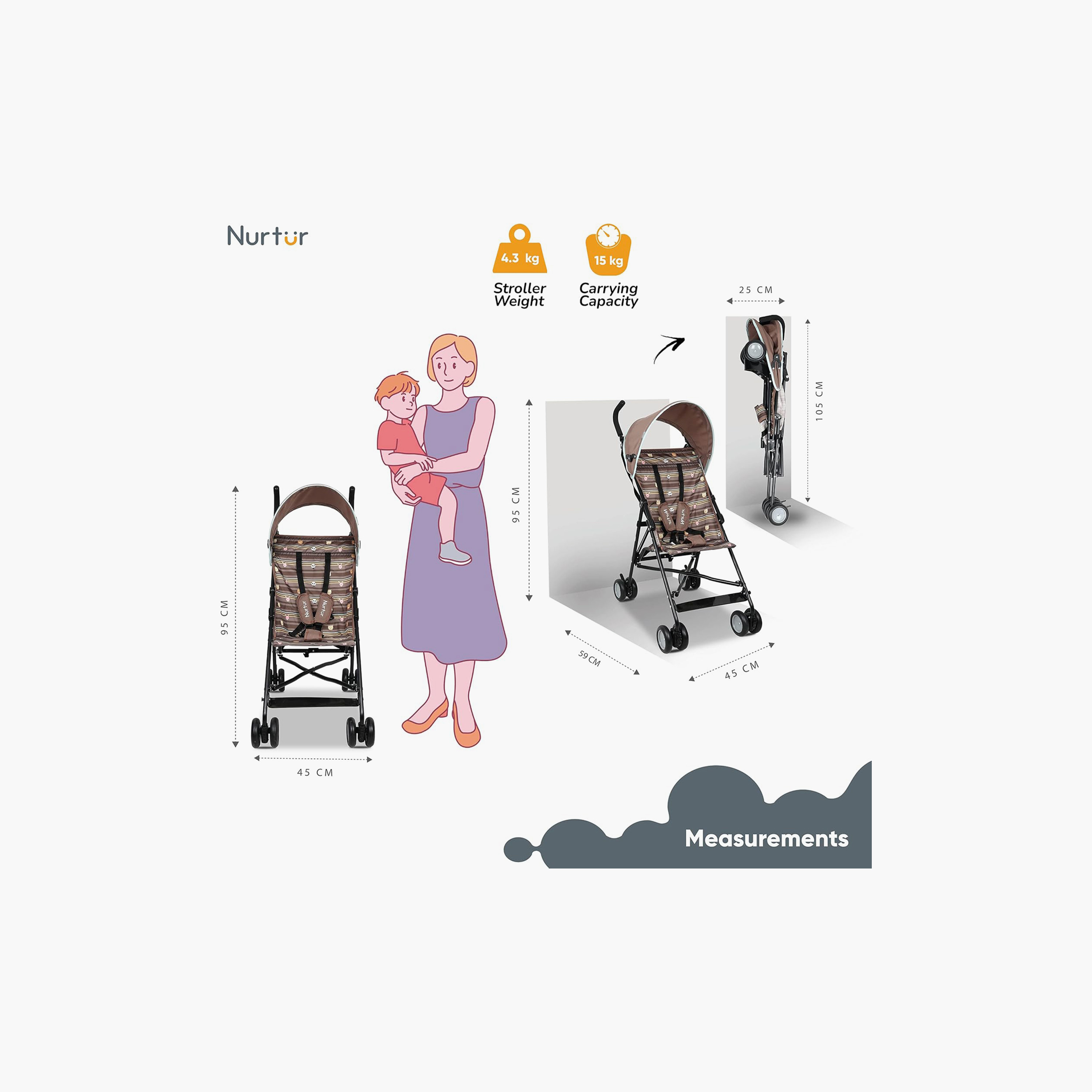 عربة أطفال ريكس باجي خفيفة الوزن مع مظلة قابلة للطي من نورتور - بني-baby-gear-strollersandprams-buggies-image-4