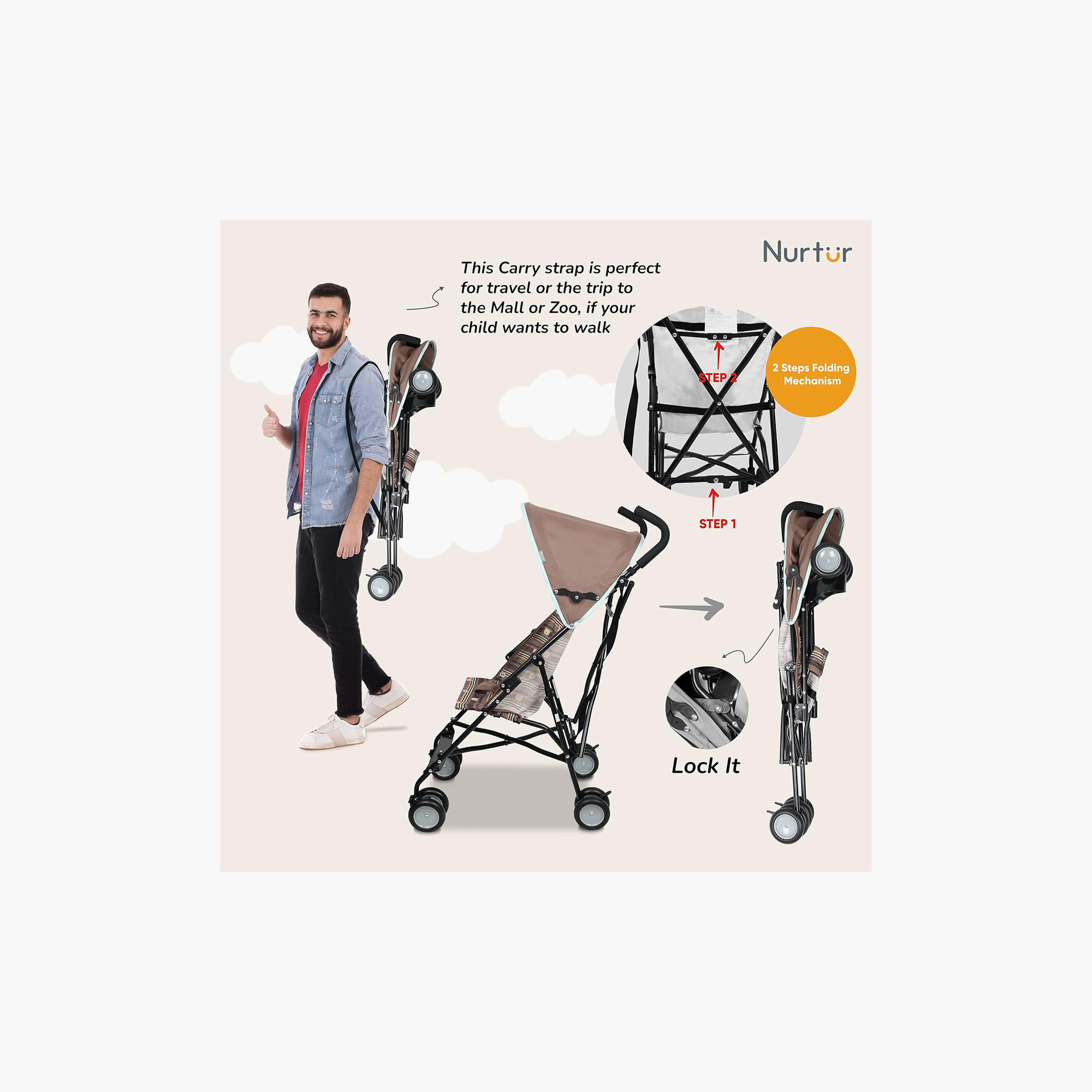 عربة أطفال ريكس باجي خفيفة الوزن مع مظلة قابلة للطي من نورتور - بني-baby-gear-strollersandprams-buggies-image-5