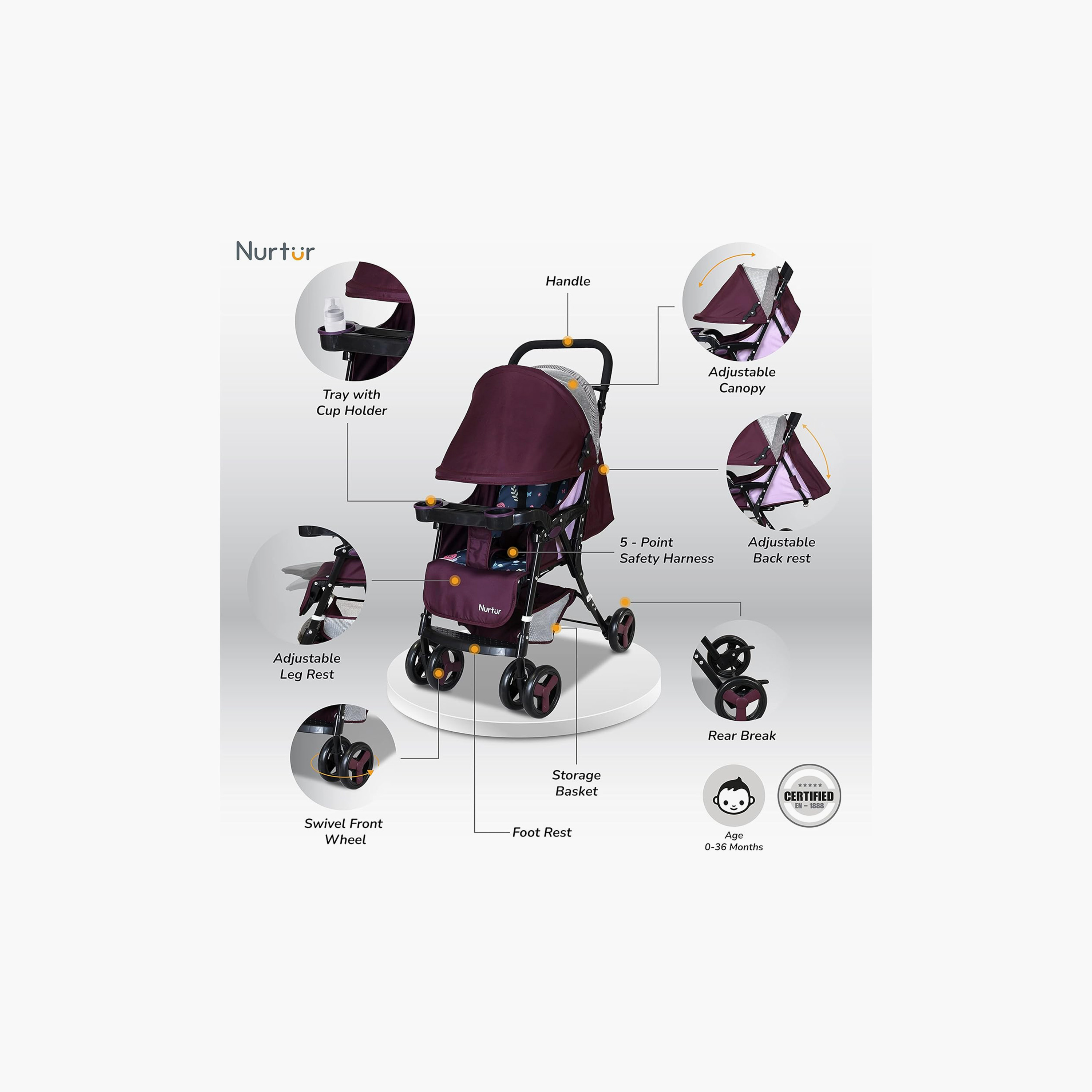 عربة أطفال للسفر رايدر خفيفة الوزن وصغيرة للغاية مع سلة تخزين من نورتور - كستنائي-baby-gear-strollersandprams-strollers-image-2