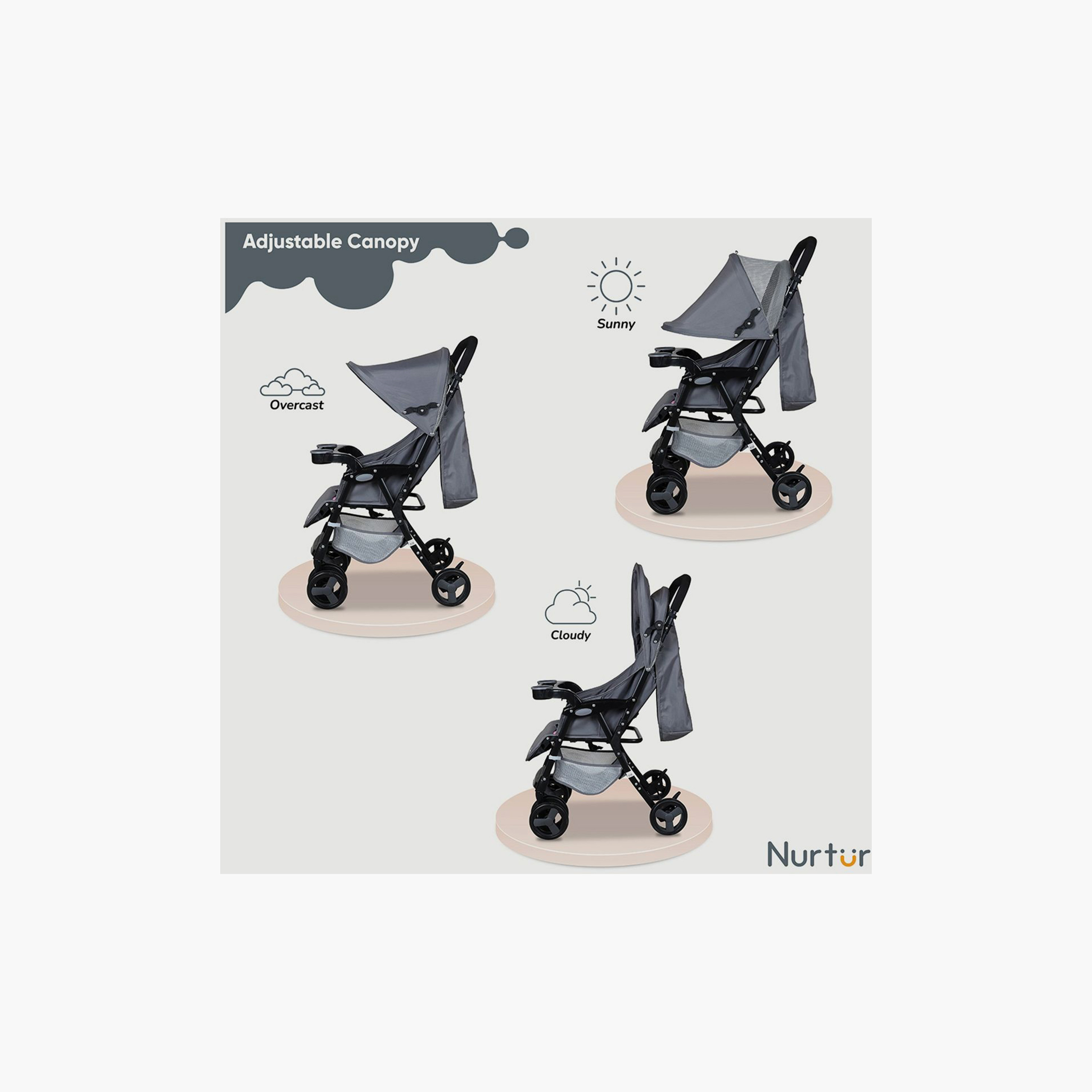 Nurtur Ryder Ultra Compact Lightweight Baby Travel Stroller with Storage Basket - Grey-baby-gear-strollersandprams-strollers-image-3