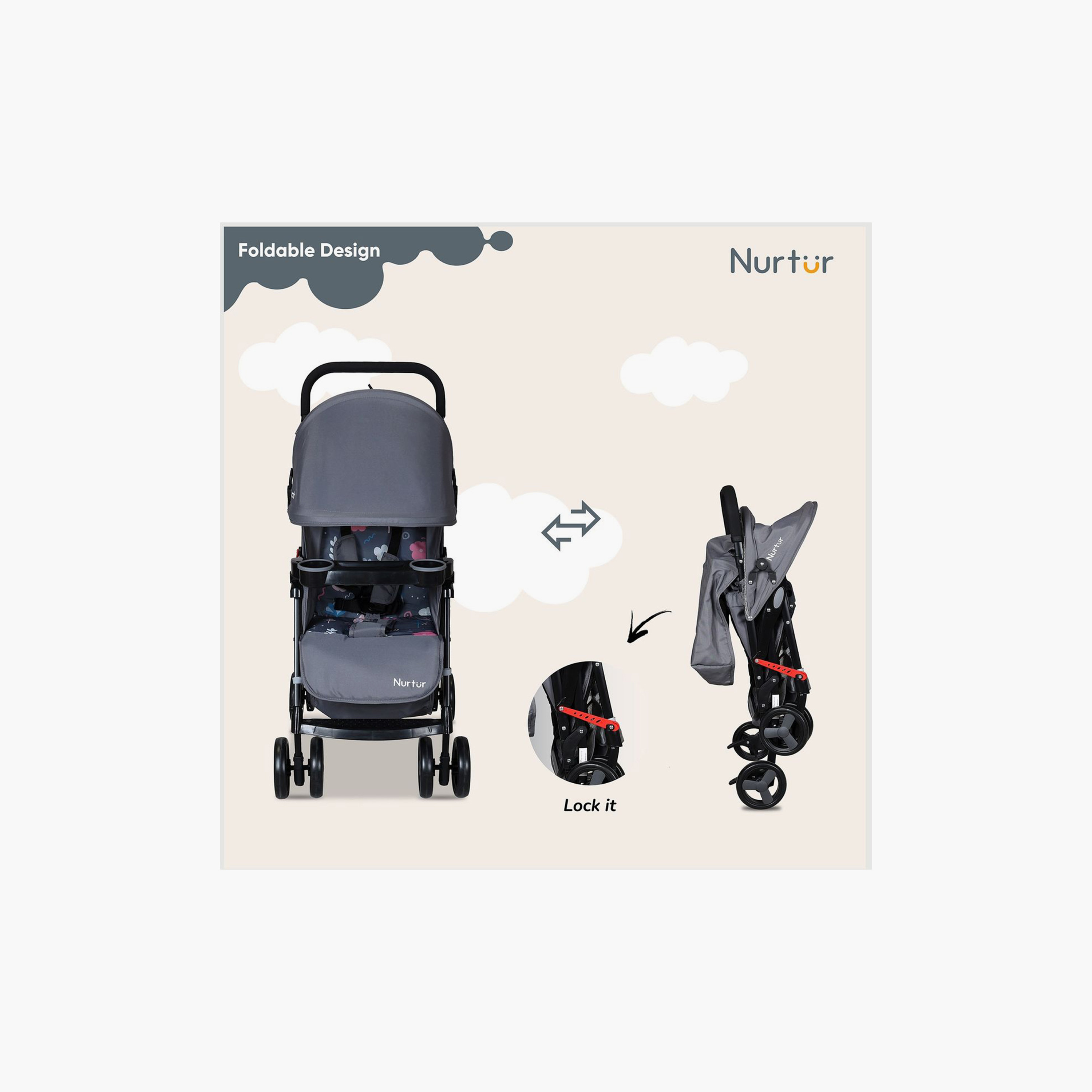 Nurtur Ryder Ultra Compact Lightweight Baby Travel Stroller with Storage Basket - Grey-baby-gear-strollersandprams-strollers-image-4