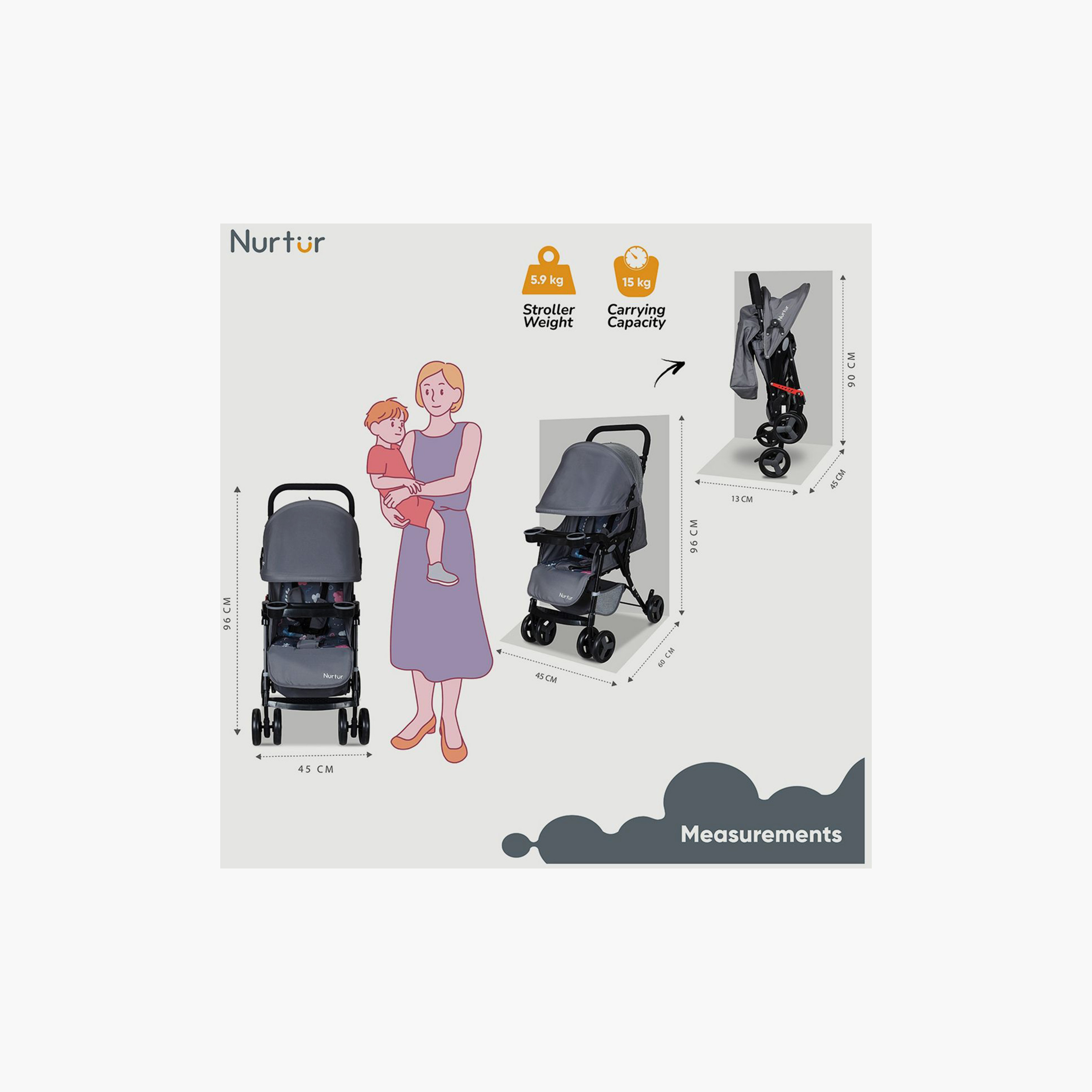 Nurtur Ryder Ultra Compact Lightweight Baby Travel Stroller with Storage Basket - Grey-baby-gear-strollersandprams-strollers-image-5