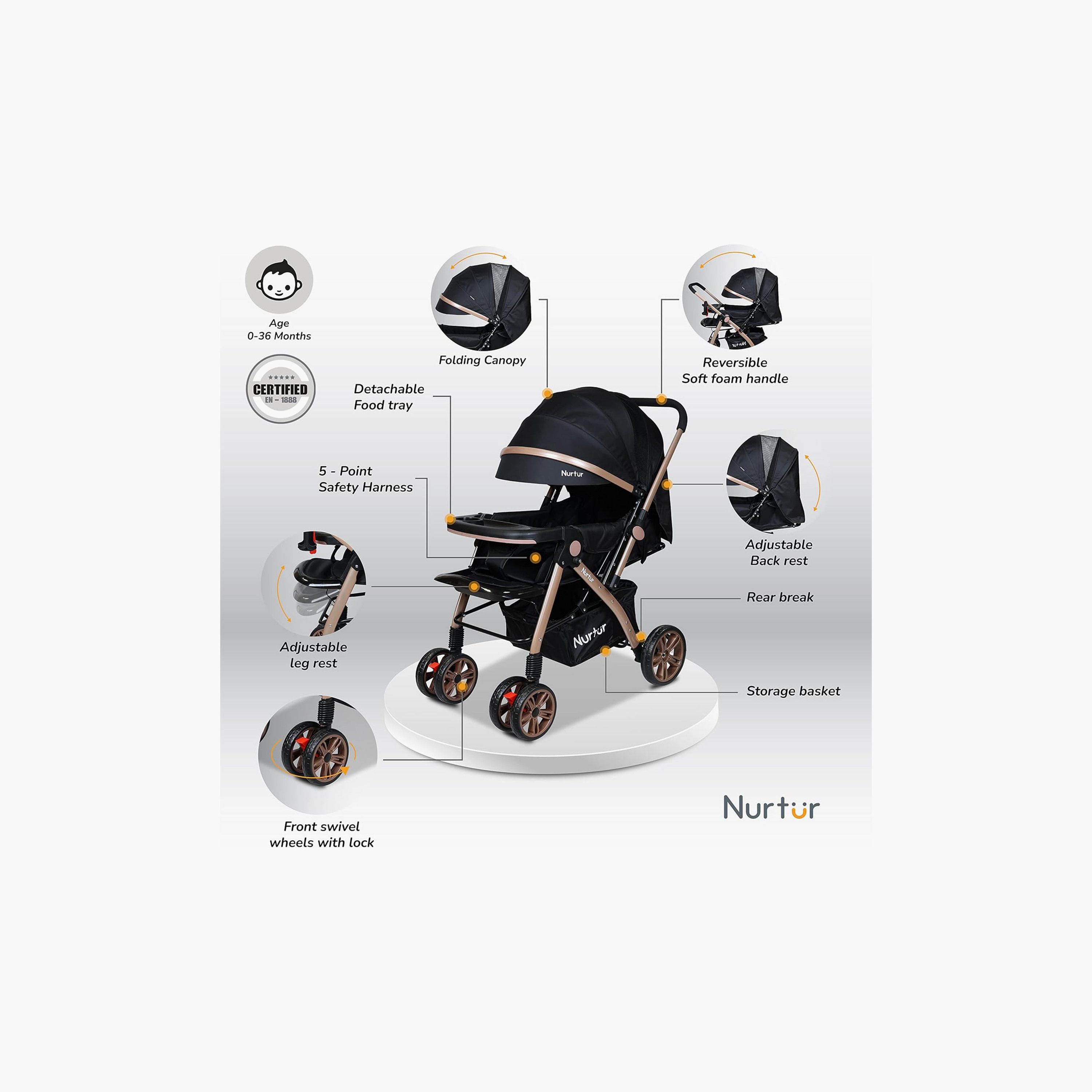 عربة أطفال للسفر بمقبض قابل للعكس من نورتور-baby-gear-strollersandprams-strollers-image-2