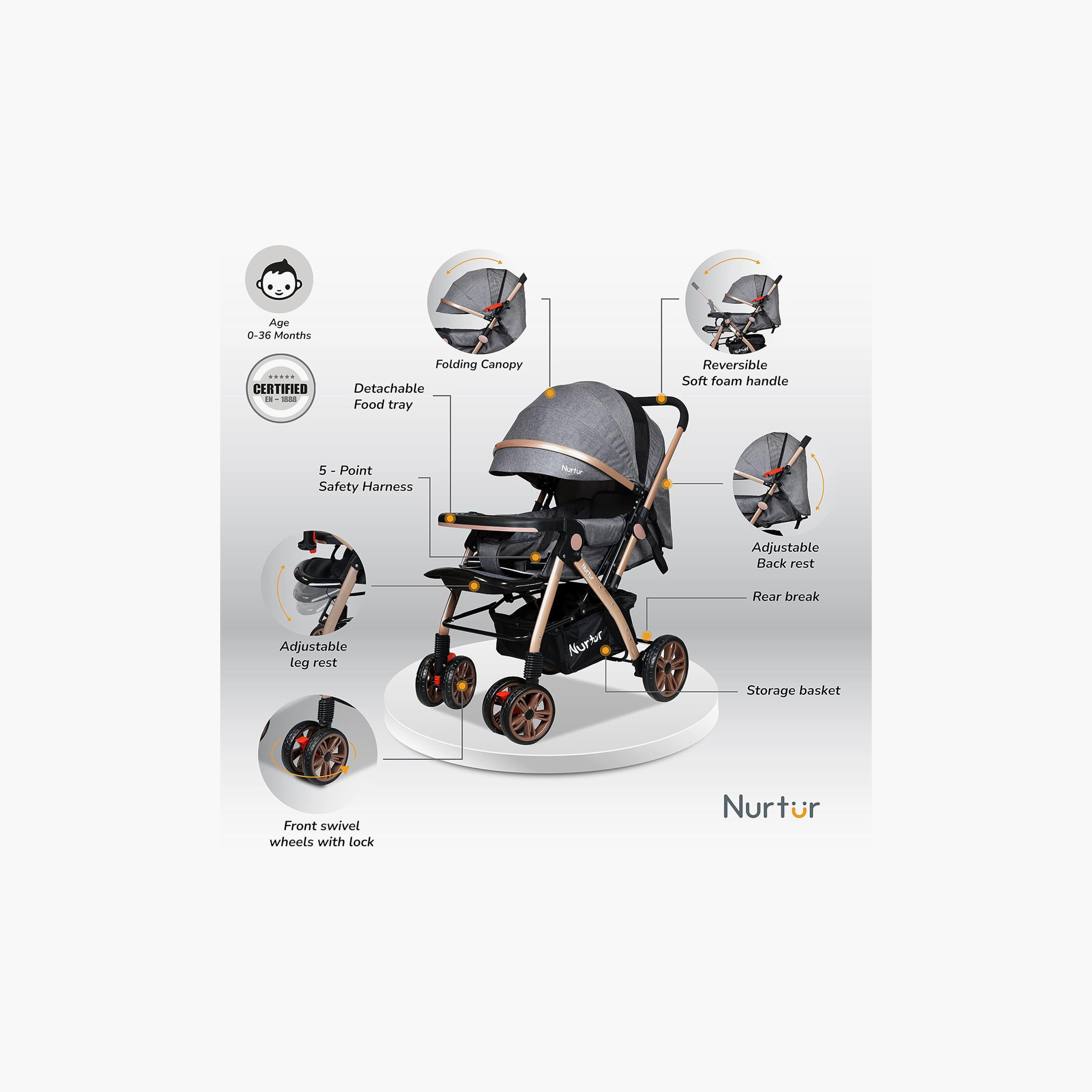 Nurtur Lightweight Travel Stroller with Reversible Handle-baby-gear-strollersandprams-strollers-image-2