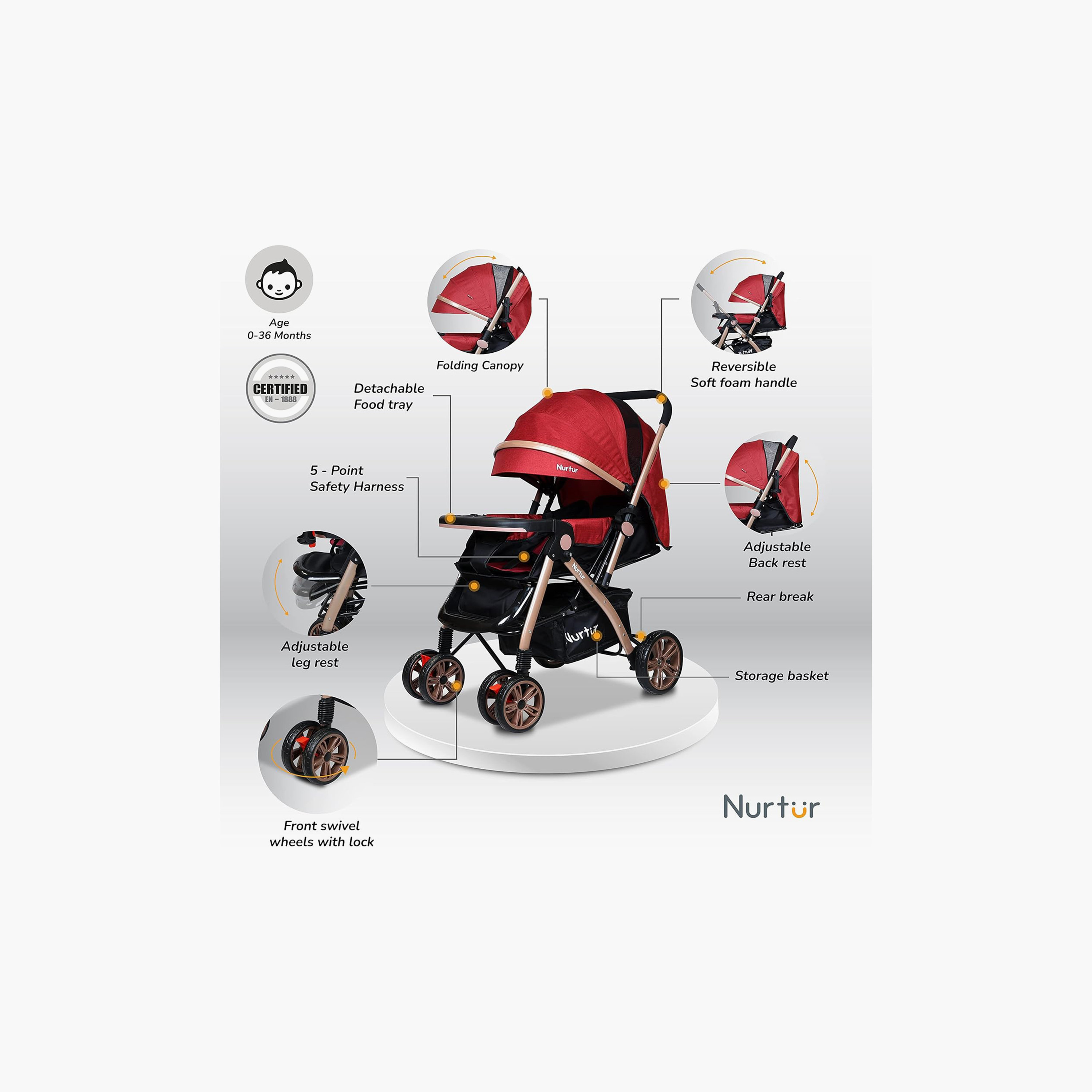 Nurtur Lightweight Travel Stroller with Reversible Handle-baby-gear-strollersandprams-strollers-image-2