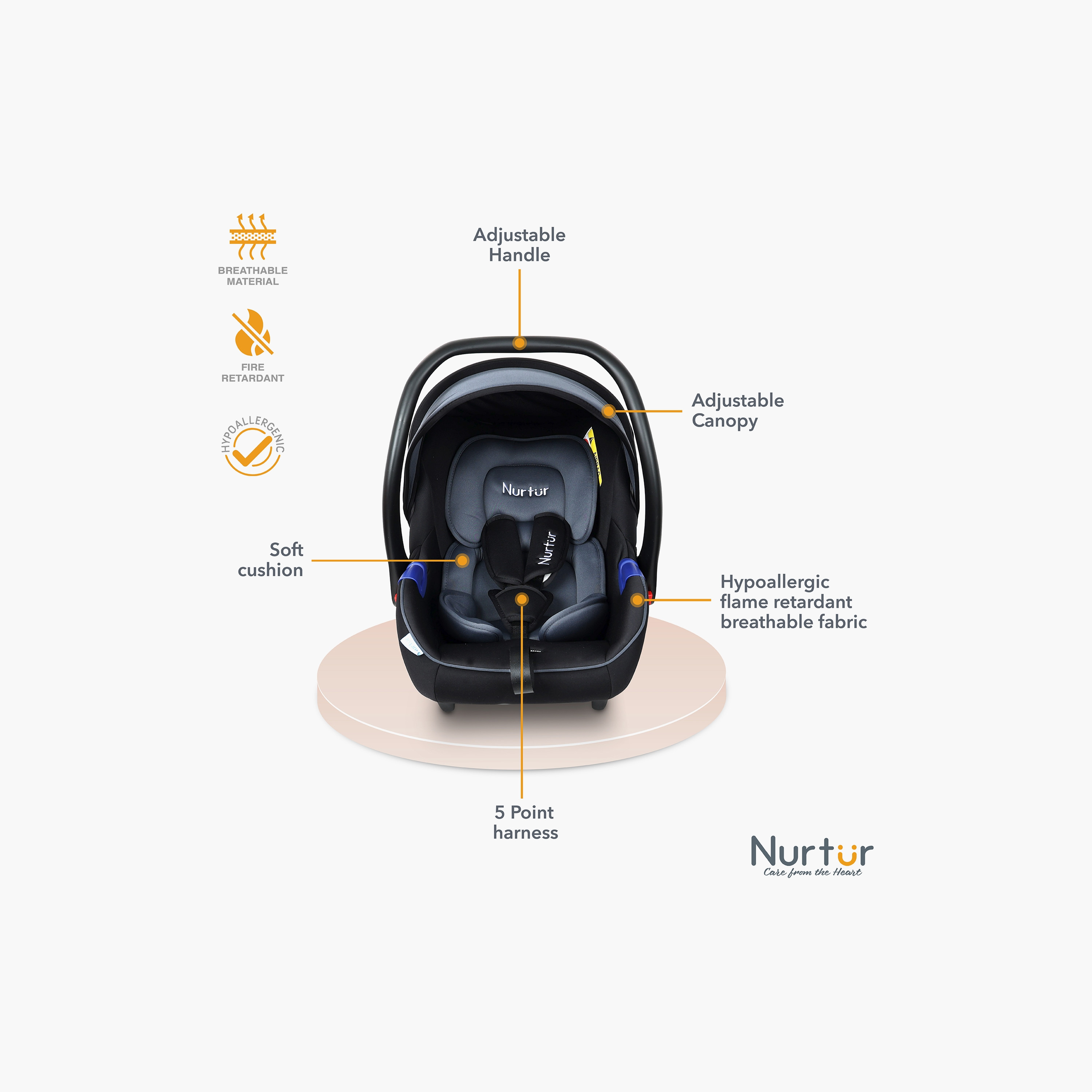 Nurtur Nemo Adjustable Car Seat with Canopy & Handle-baby-gear-carseats-image-2
