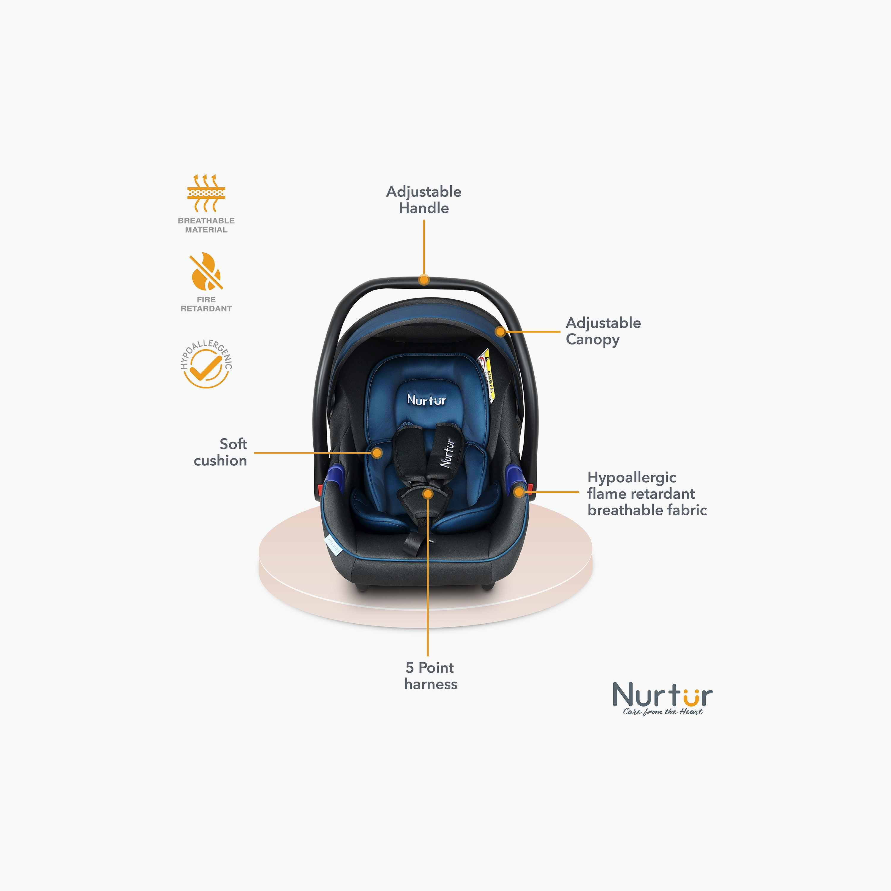 Nurtur Nemo Adjustable Car Seat with Canopy & Handle-baby-gear-carseats-image-7