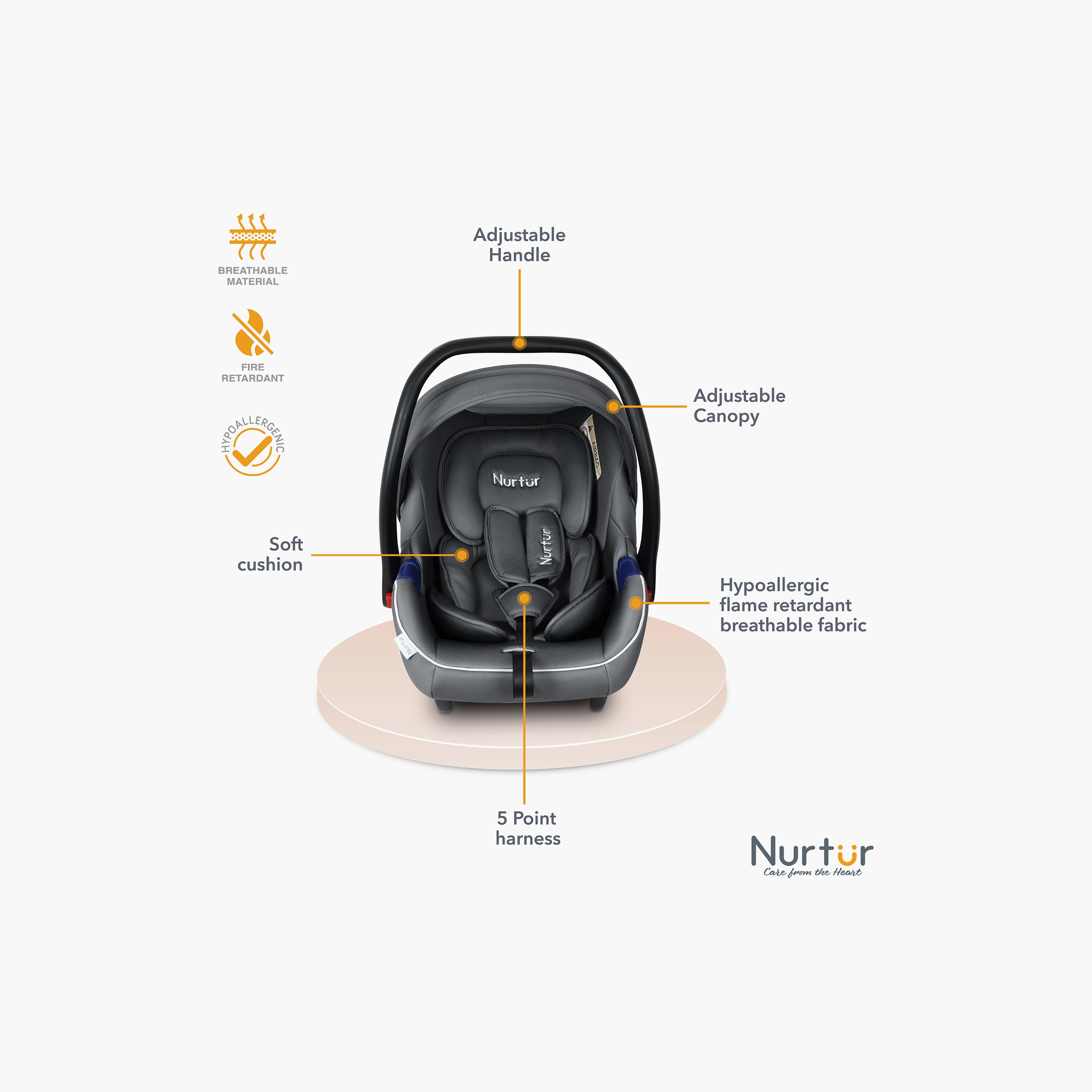 Nurtur Nemo Adjustable Car Seat with Canopy & Handle-baby-gear-carseats-image-3