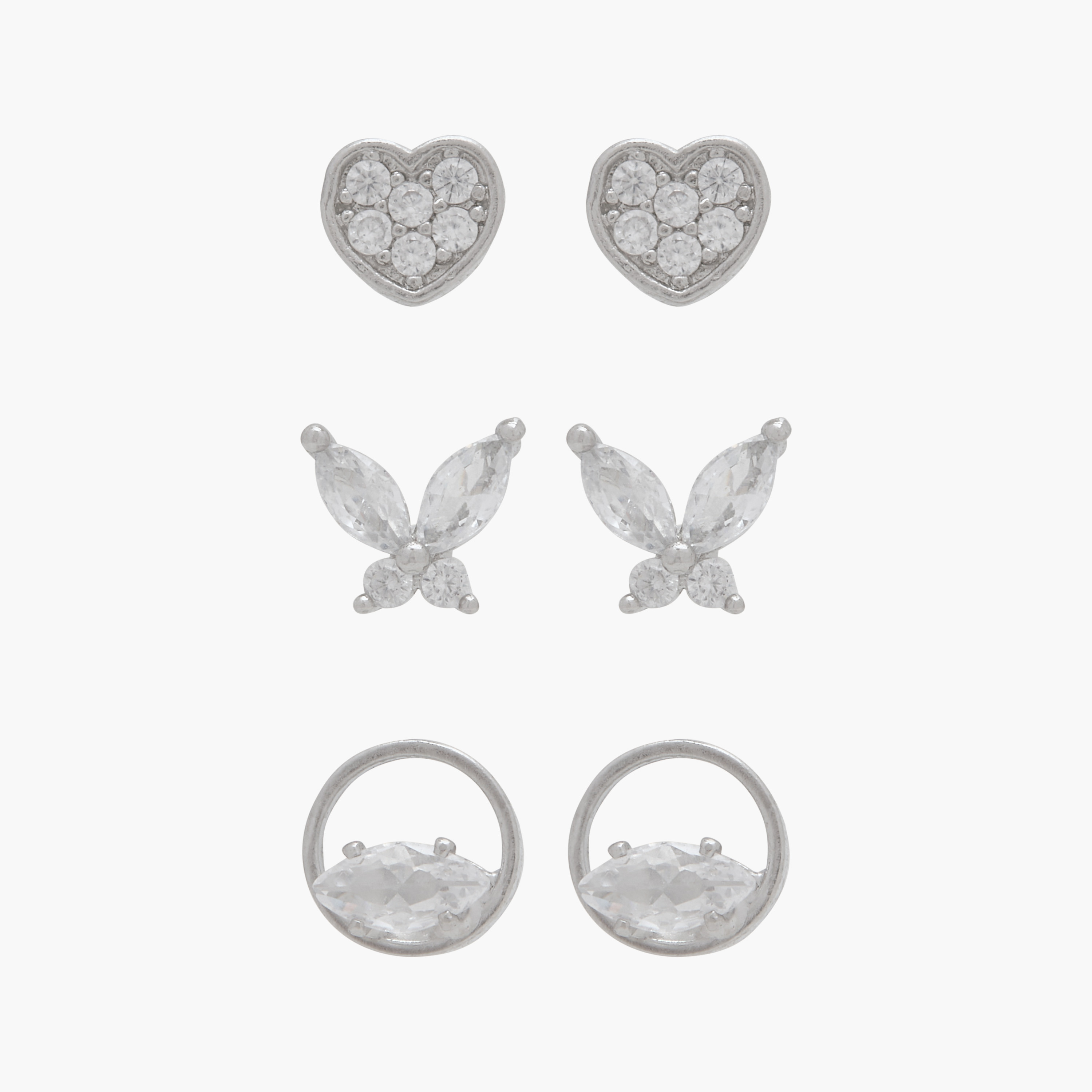 Embellished Earrings with Pushback Closure - Set of 3-women-watchesandjewellery-jewellery-earrings-image-1