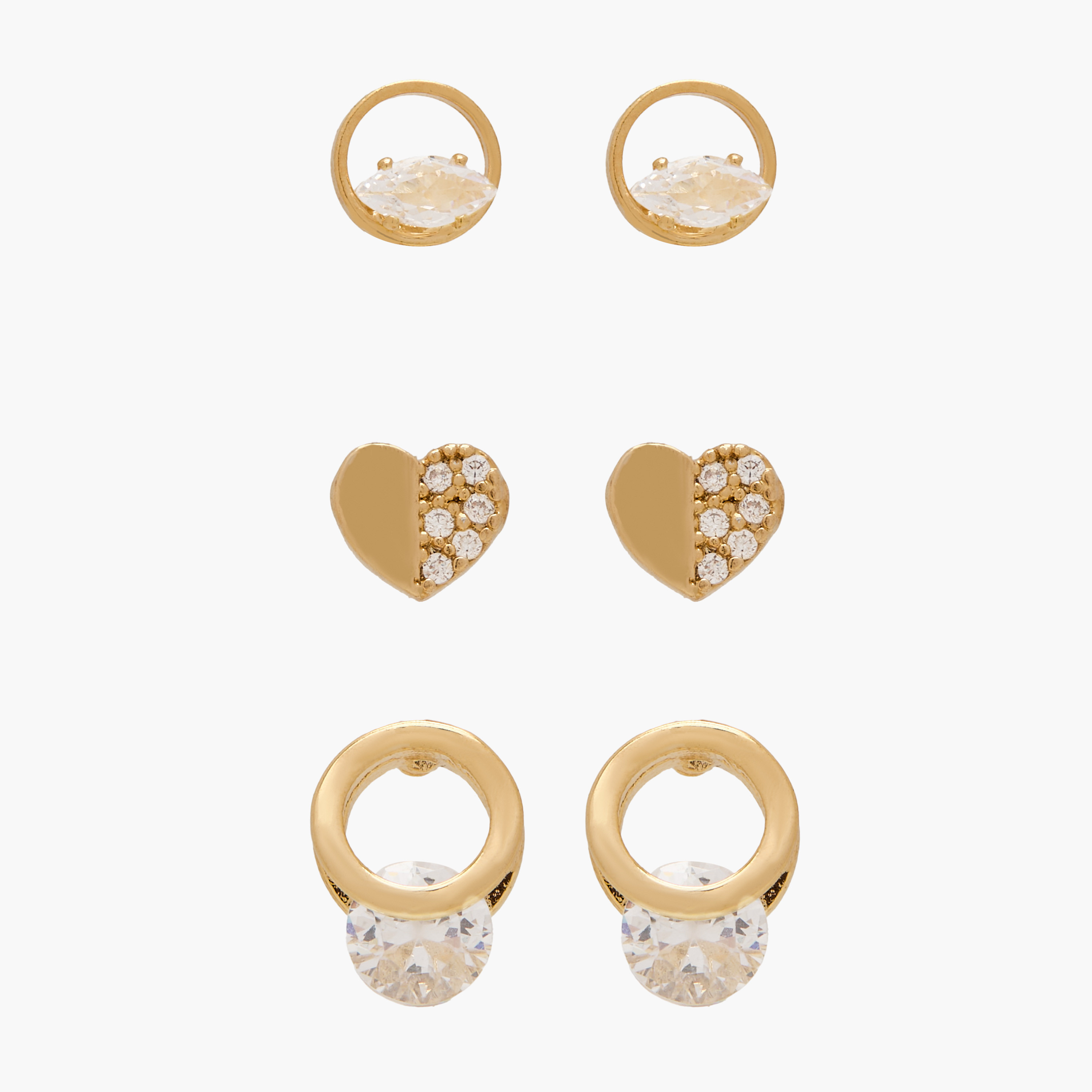 Stone Embellished Stud Earrings with Pushback Closure - Set of 3-women-watchesandjewellery-jewellery-earrings-image-1