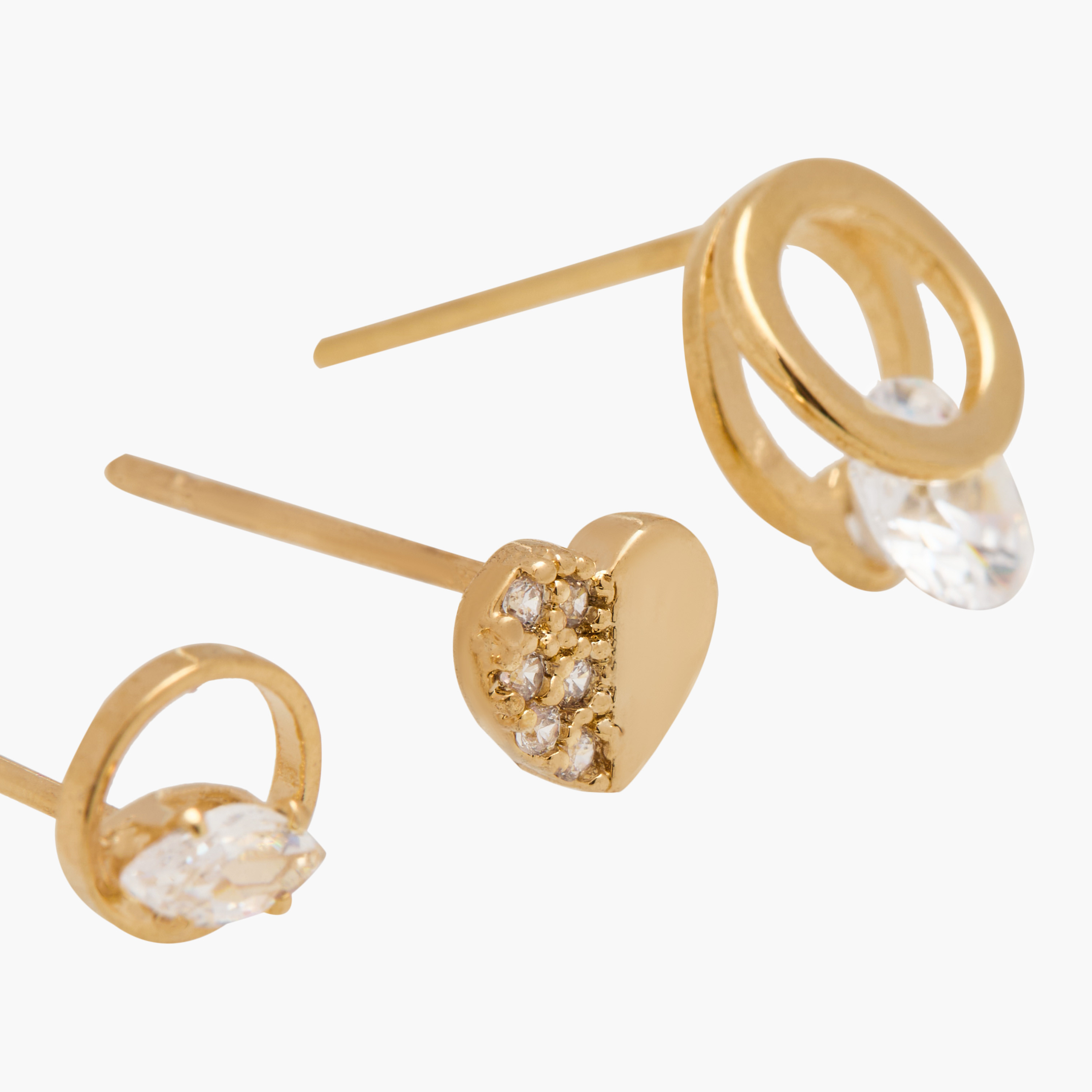 Stone Embellished Stud Earrings with Pushback Closure - Set of 3-women-watchesandjewellery-jewellery-earrings-image-6