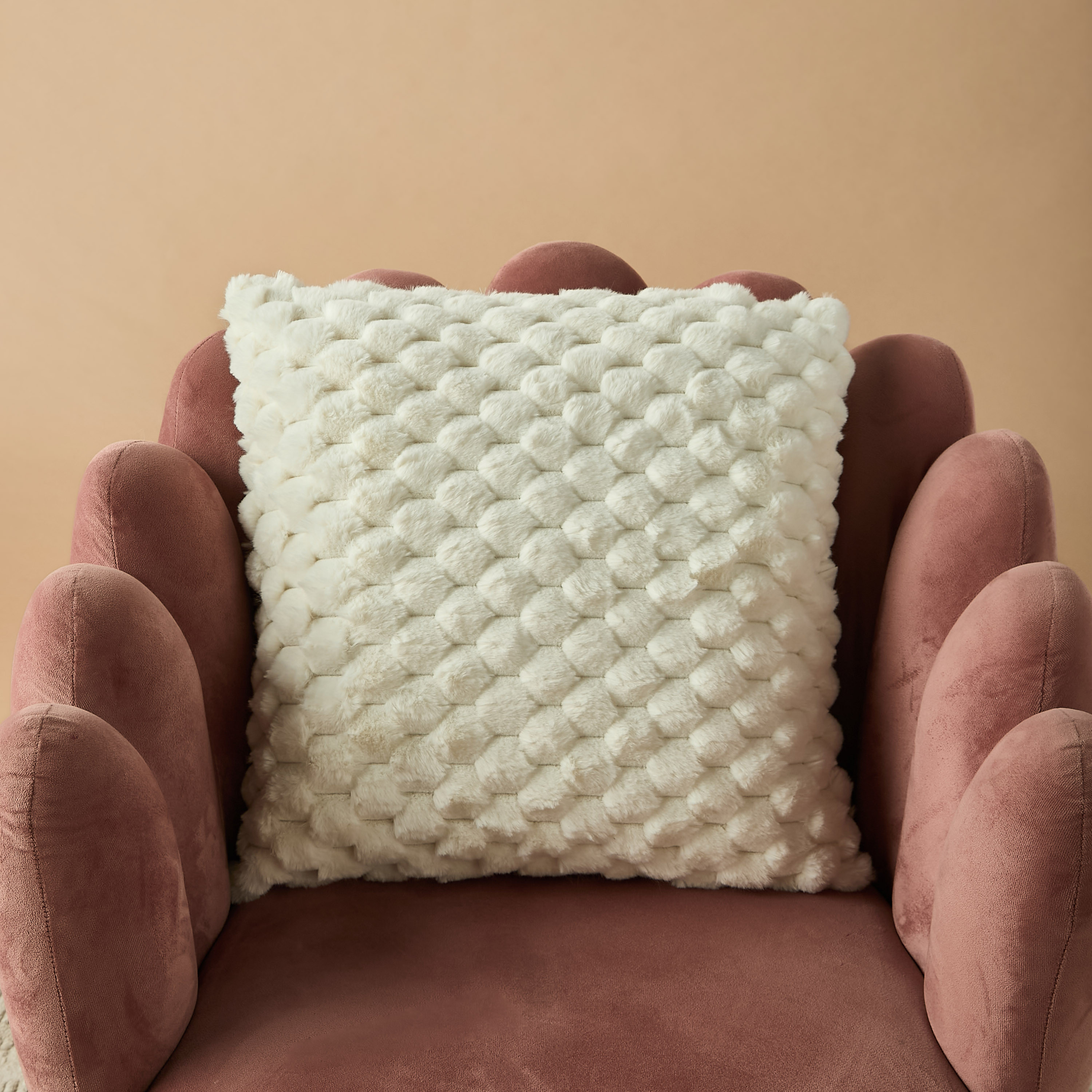 Honey Comb Faux Fur Textured Filled Cushion - 45x45 cm-household-cushionsandthrows-filledcushions-decorativecushions-image-2