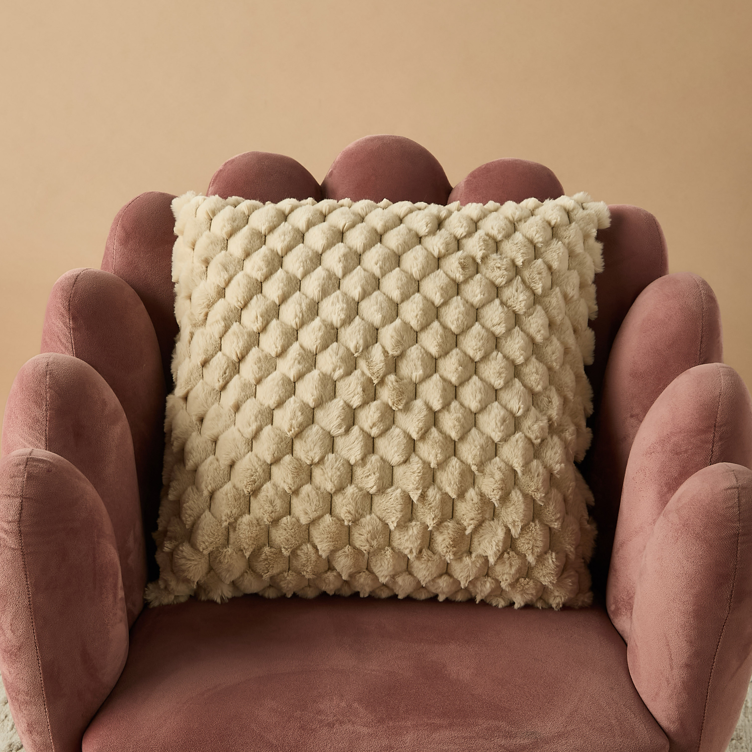 Honey Comb Faux Fur Textured Filled Cushion - 45x45 cm-household-cushionsandthrows-filledcushions-decorativecushions-image-2