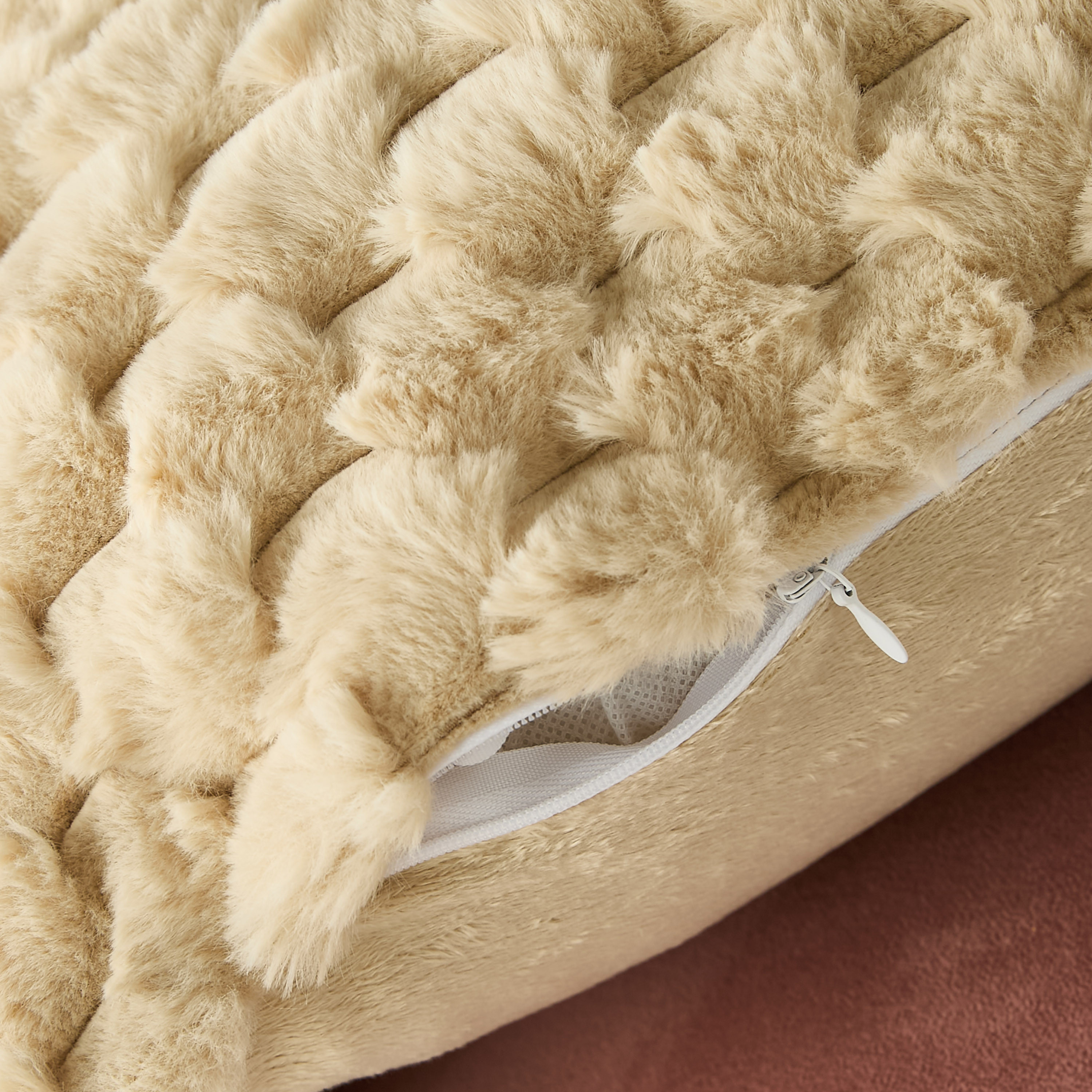 Honey Comb Faux Fur Textured Filled Cushion - 45x45 cm-household-cushionsandthrows-filledcushions-decorativecushions-image-4
