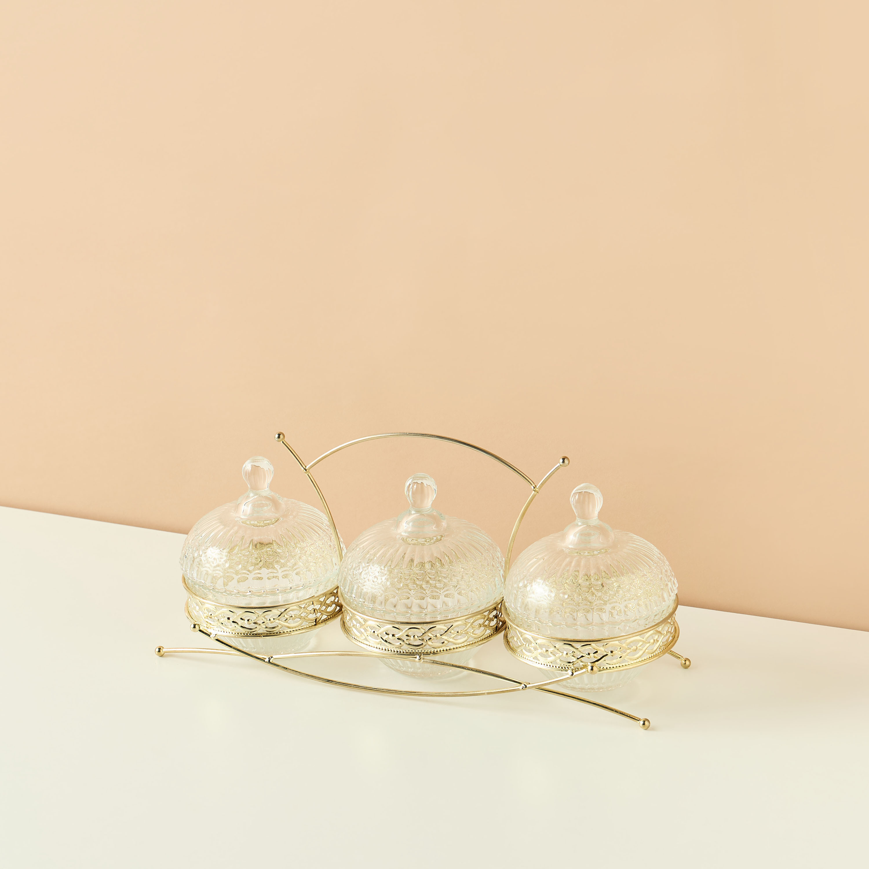Textured 4-Piece Glass Jar and Stand Set-household-dining-dinnerware-bowls-image-2