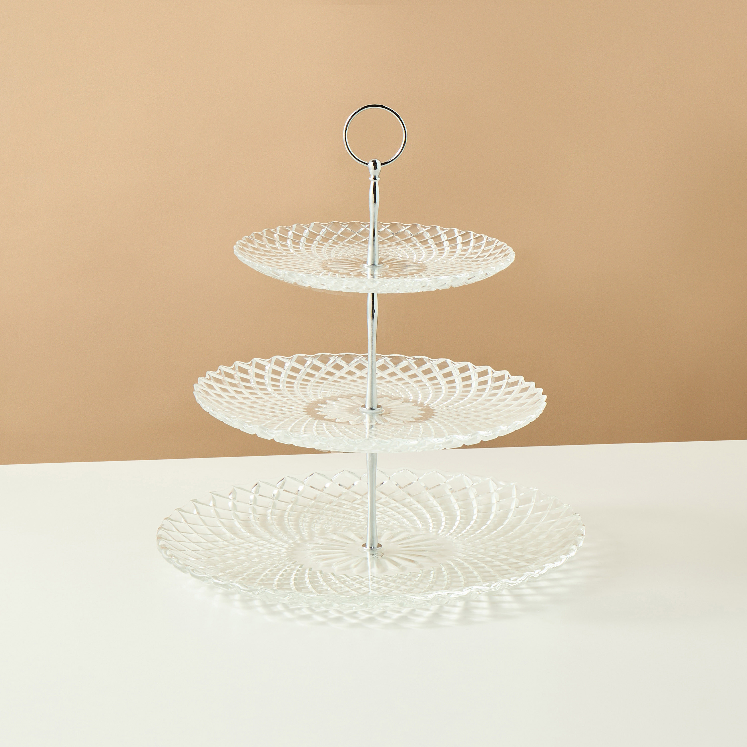حامل كيك 3 طوابق زجاج بارز الملمس - 6x31 سم-household-dining-serveware-cakestands-image-1