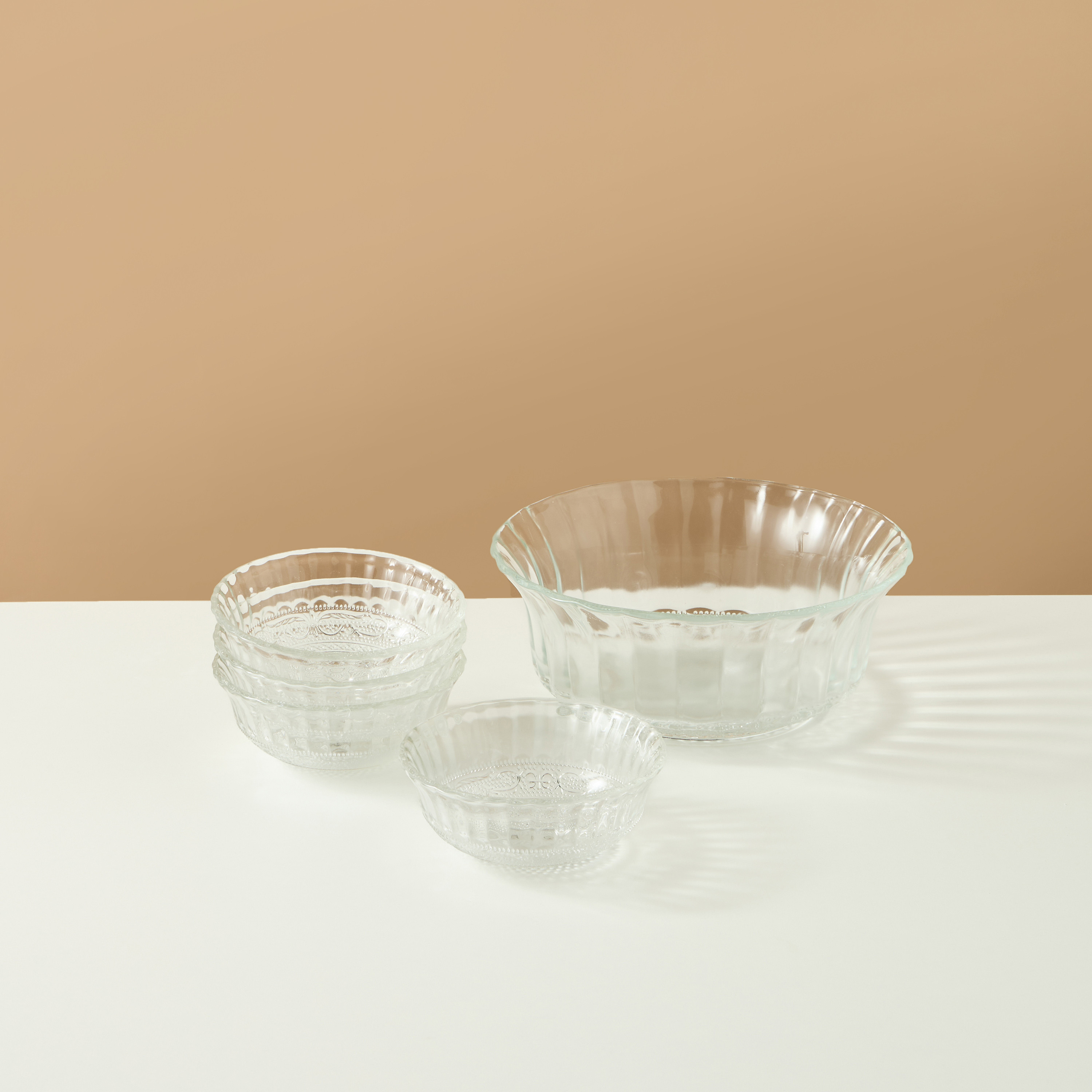 Textured 5-Piece Glass Serving Bowl Set - 23 cms-household-dining-dinnerware-bowls-image-1