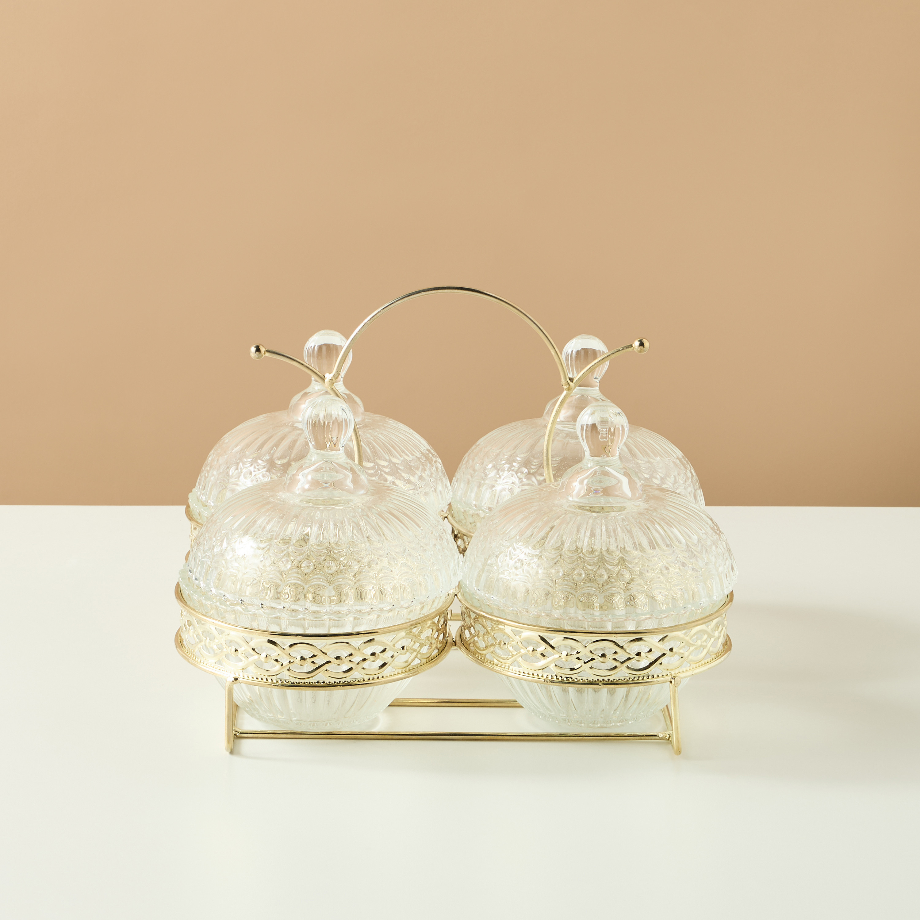 طقم جرات زجاج وحامل 5 قطع بارز الملمس-household-dining-dinnerware-bowls-image-1