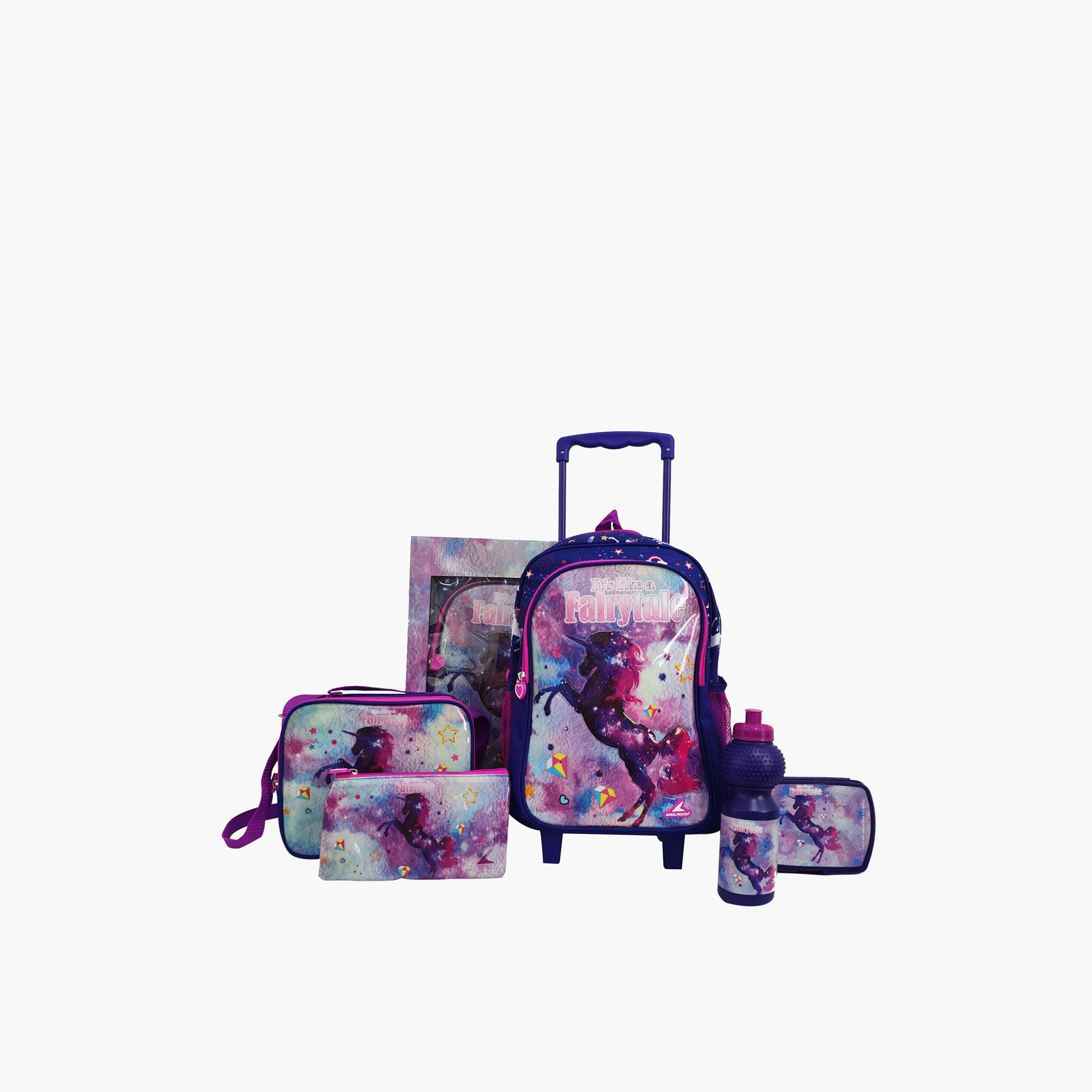 طقم شنطة ظهر 16 بوصة بطبعة يونيكورن 5 قطع من رويال فالكون - 28x10x40 سم-school-bagsandbackpacks-sets-image-1