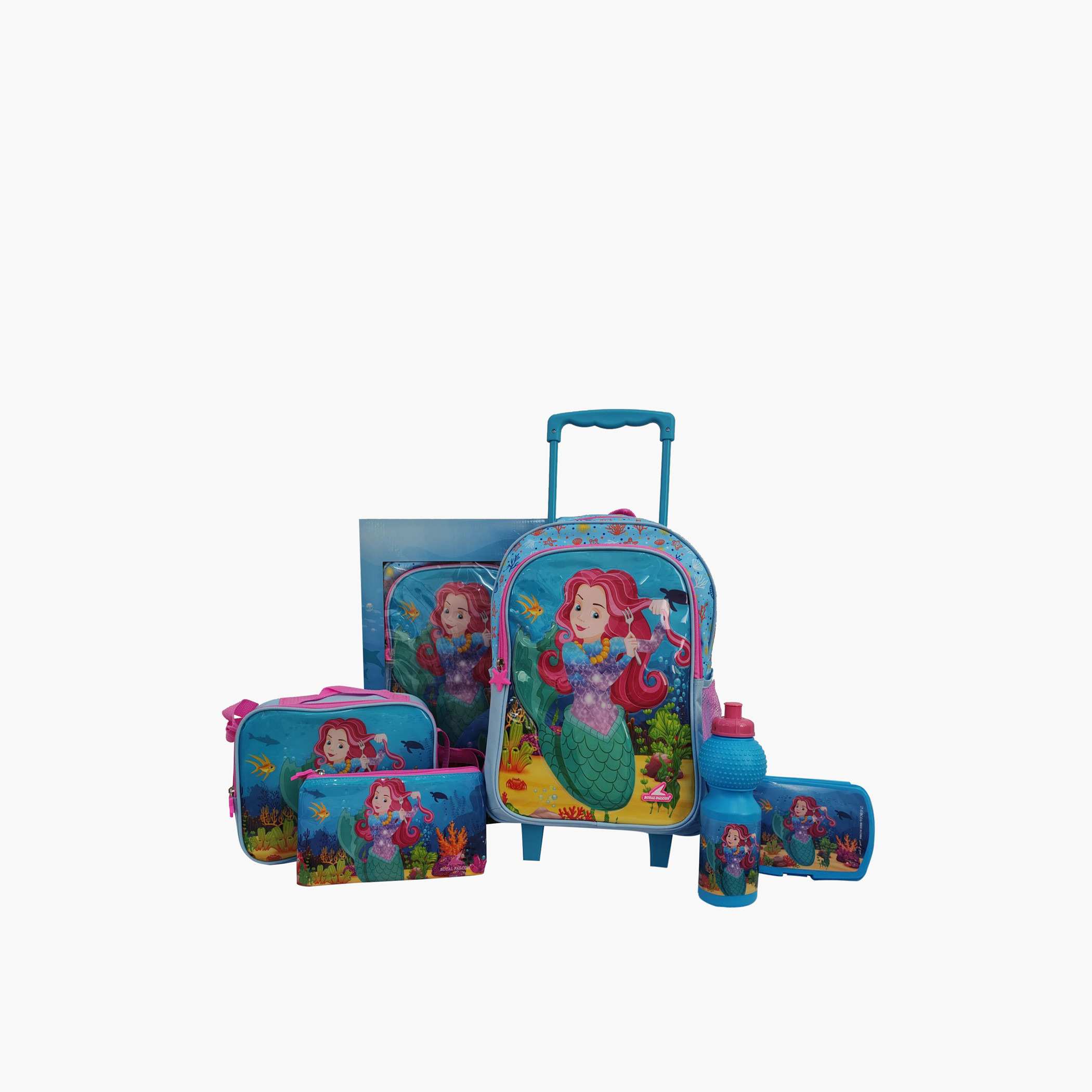Royal Falcon Mermaid Print 5-Piece Trolley Backpack Set - 28x10x40 cms-school-bagsandbackpacks-trolleybags-image-1