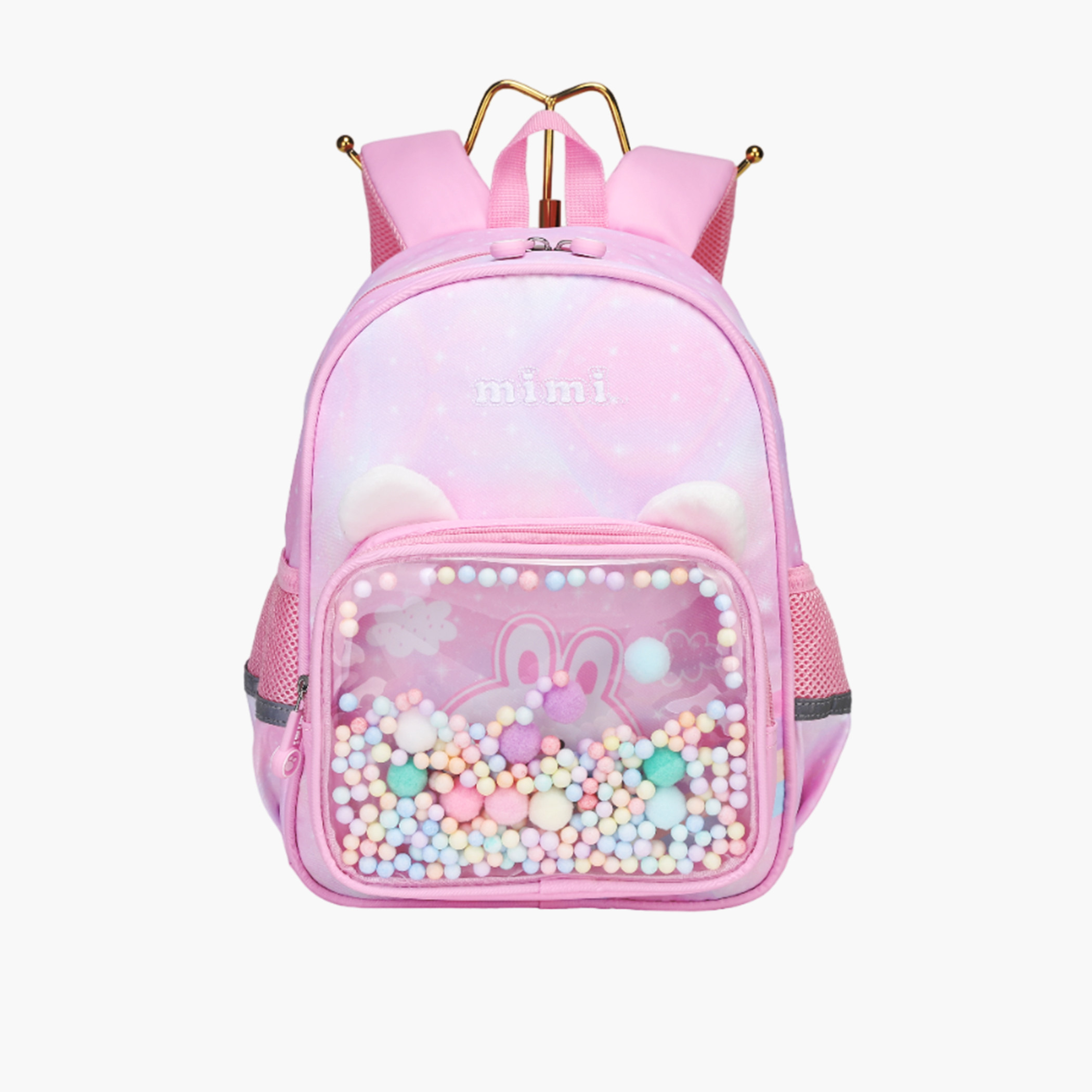 شنطة ظهر 12 بوصة بسحّاب إغلاق وزينة أذن وطبعات أرنب من ميمي - 12x8x30 سم-school-bagsandbackpacks-backpacks-image-1