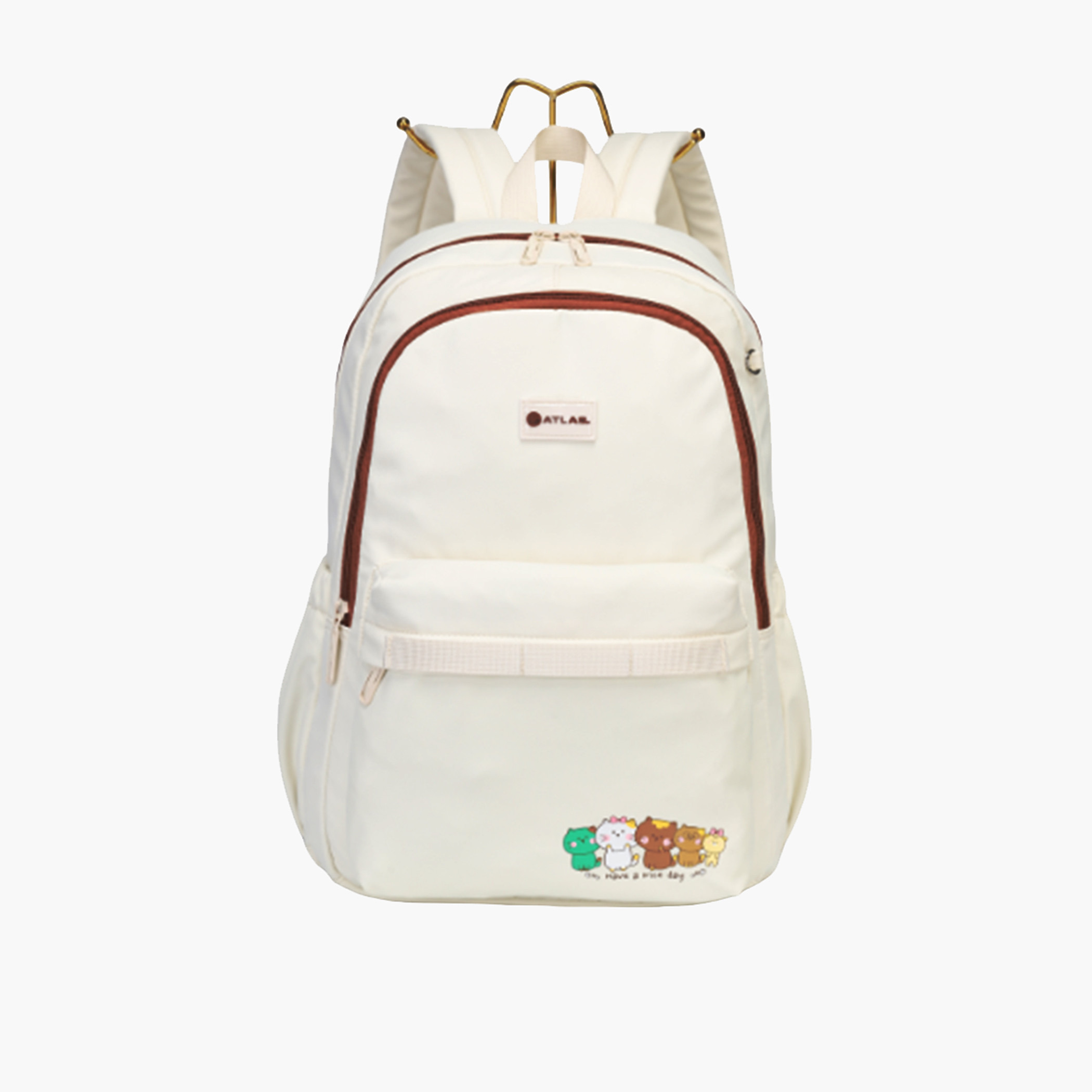 شنطة ظهر بحمالات قابلة للتعديل وسحّاب إغلاق وزخارف شعار من أطلس - 28x10x43 سم-school-bagsandbackpacks-backpacks-image-1