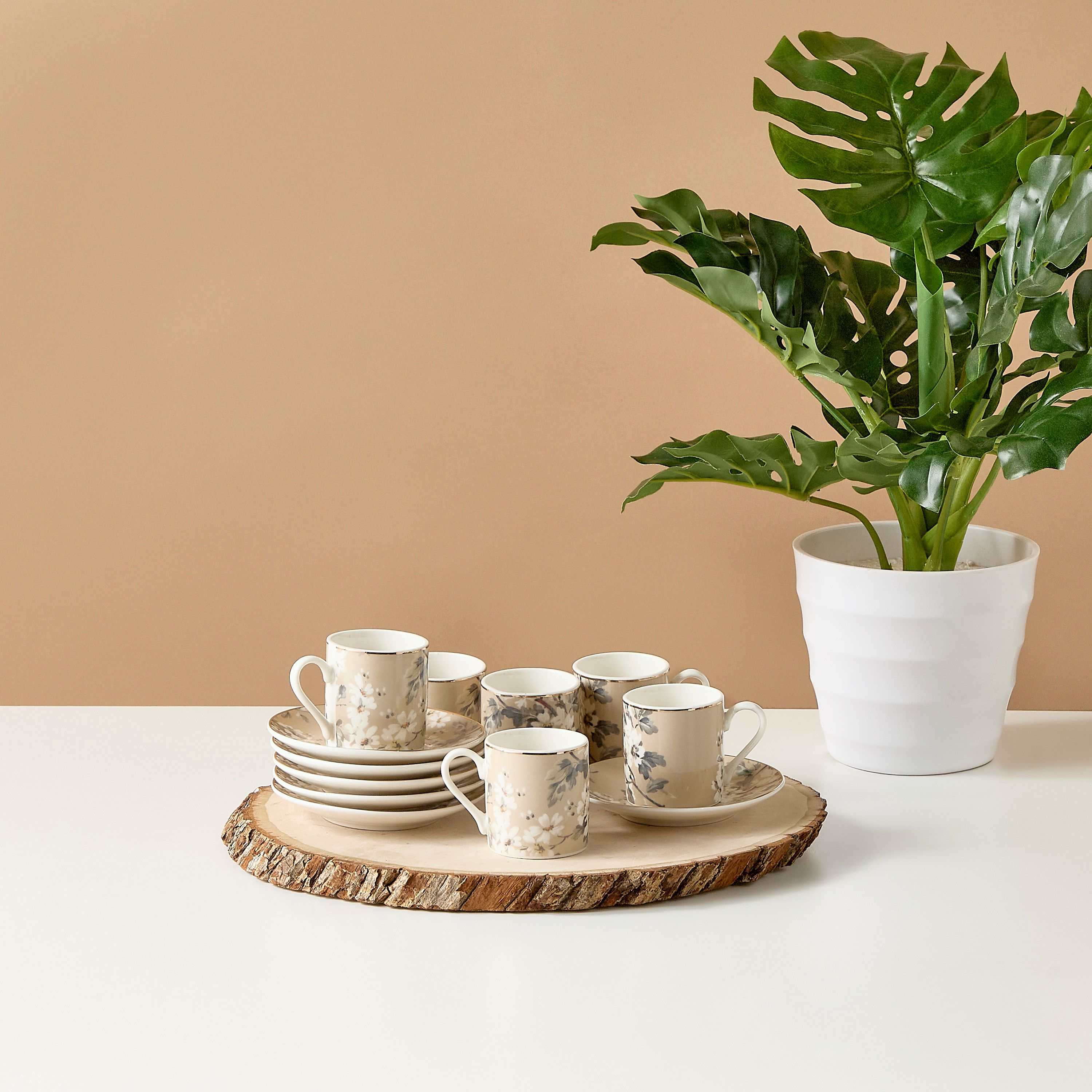 طقم فناجين شاي وصحون خزف صيني 12 قطعة بطبعات أزهار - زهور - 70 مل-household-dining-teaandcoffee-mugsandcups-image-1