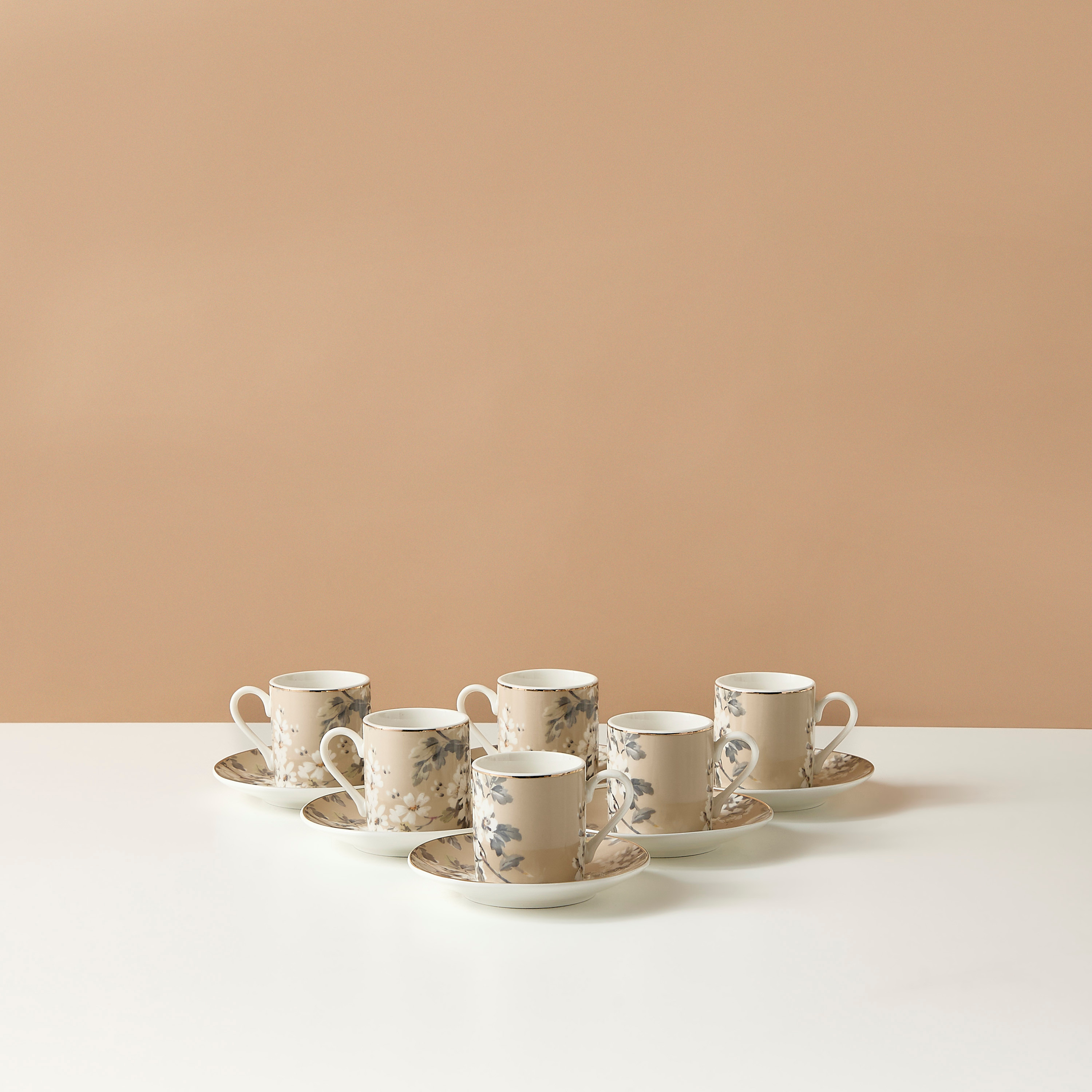 طقم فناجين شاي وصحون خزف صيني 12 قطعة بطبعات أزهار - زهور - 70 مل-household-dining-teaandcoffee-mugsandcups-image-2