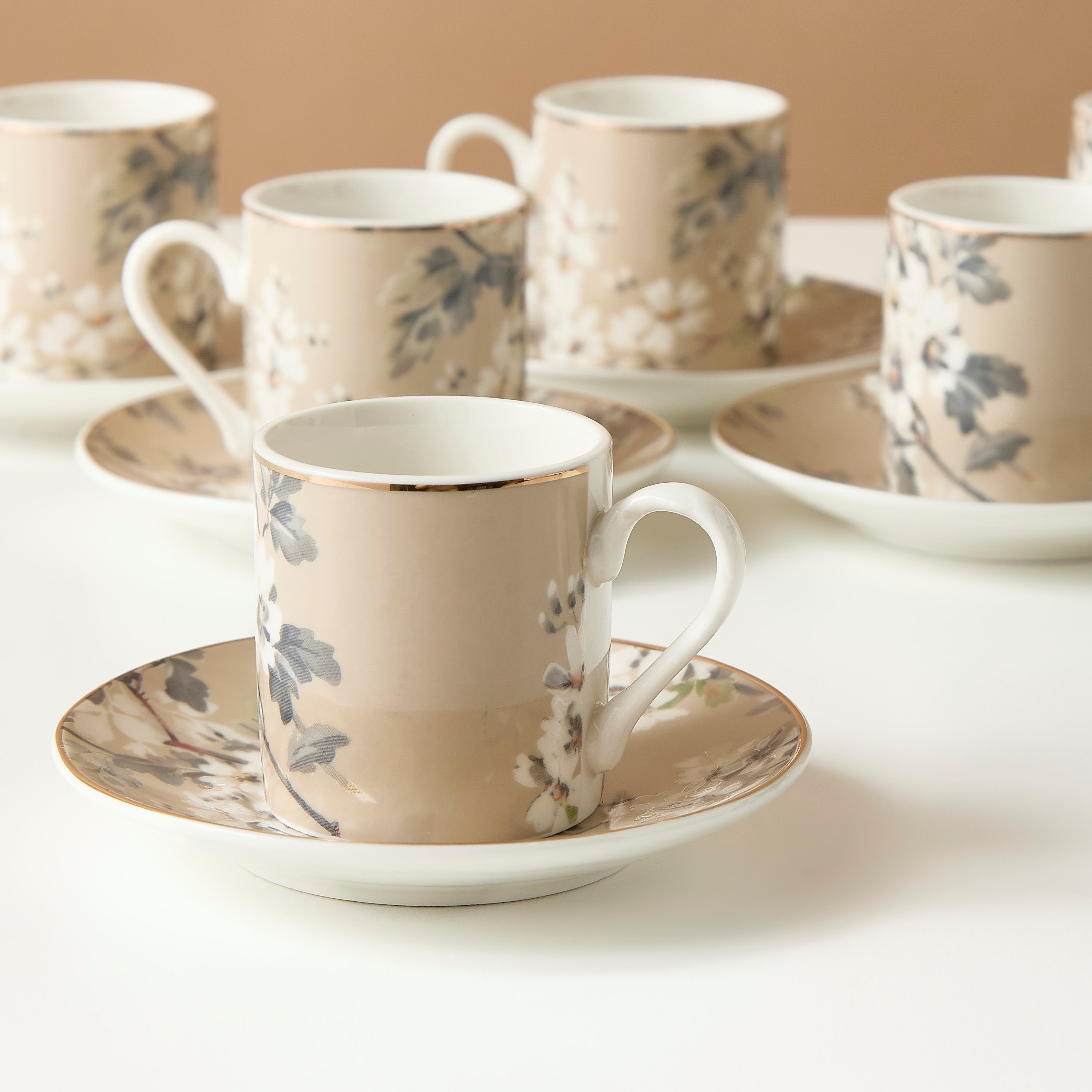 طقم فناجين شاي وصحون خزف صيني 12 قطعة بطبعات أزهار - زهور - 70 مل-household-dining-teaandcoffee-mugsandcups-image-3