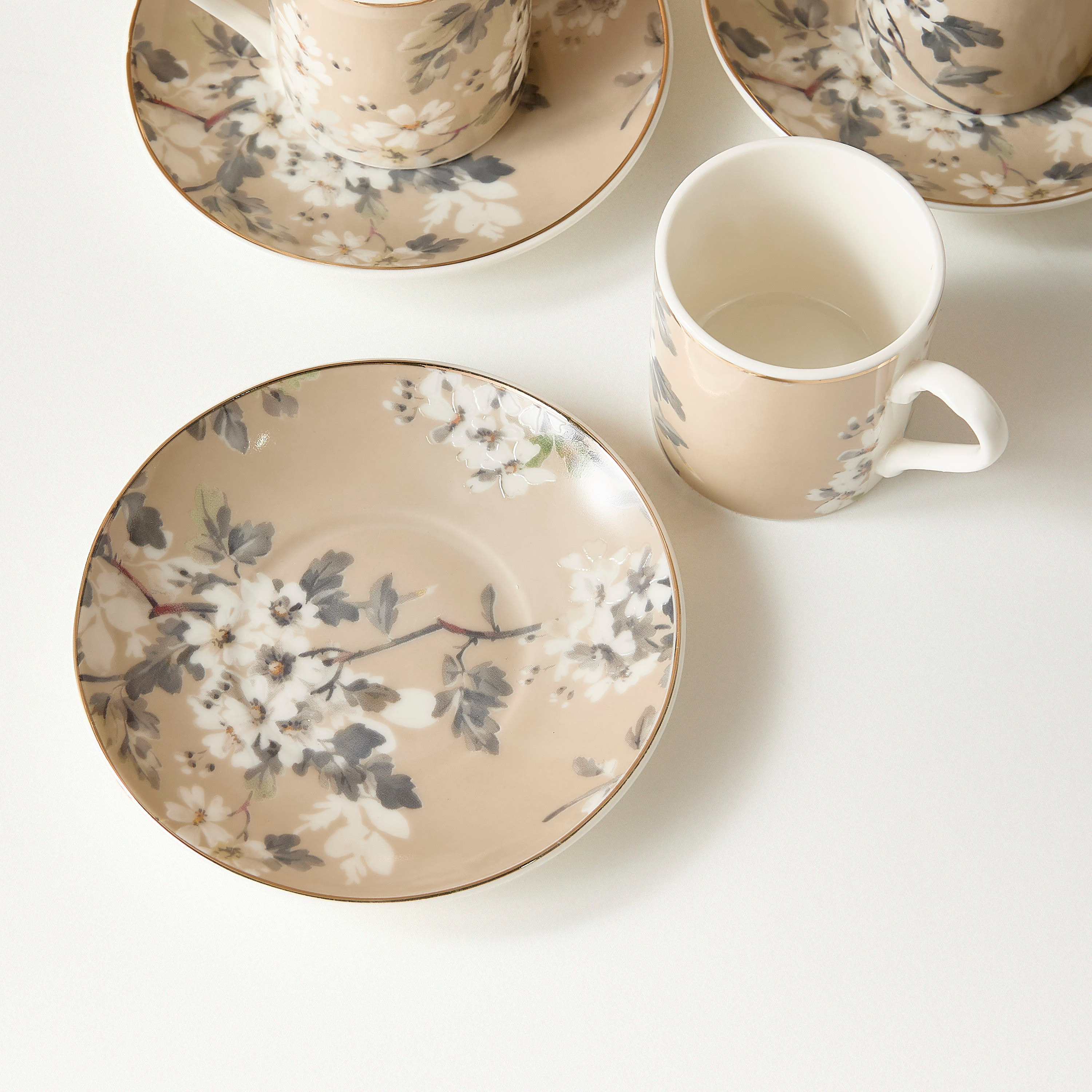 طقم فناجين شاي وصحون خزف صيني 12 قطعة بطبعات أزهار - زهور - 70 مل-household-dining-teaandcoffee-mugsandcups-image-4