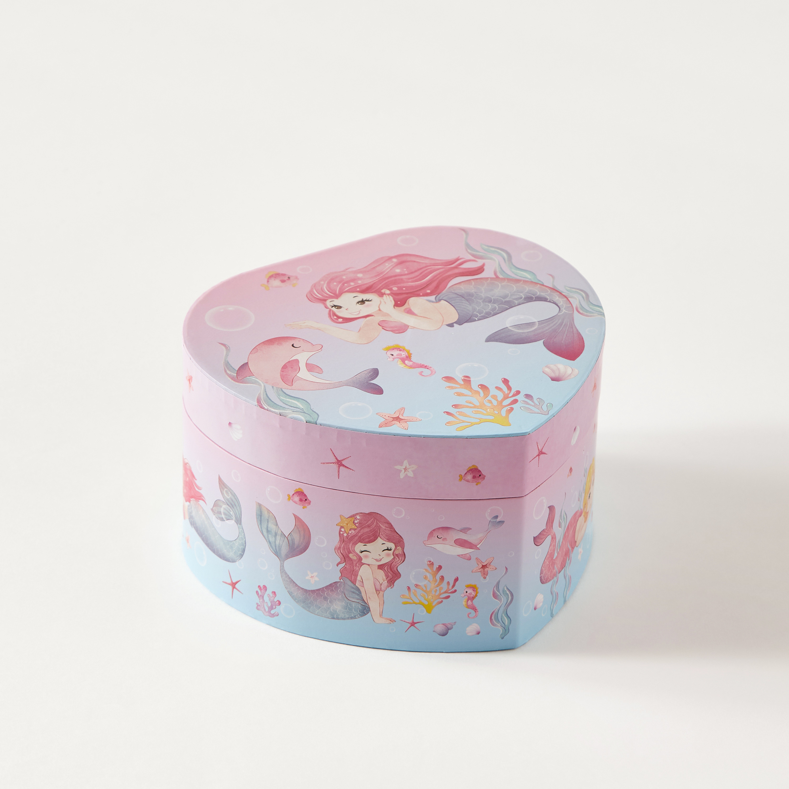 Mermaid Print Heart Shape Musical Jewellery Box - 15x14x9 cm-women-watchesandjewellery-jewellery-storage-image-1