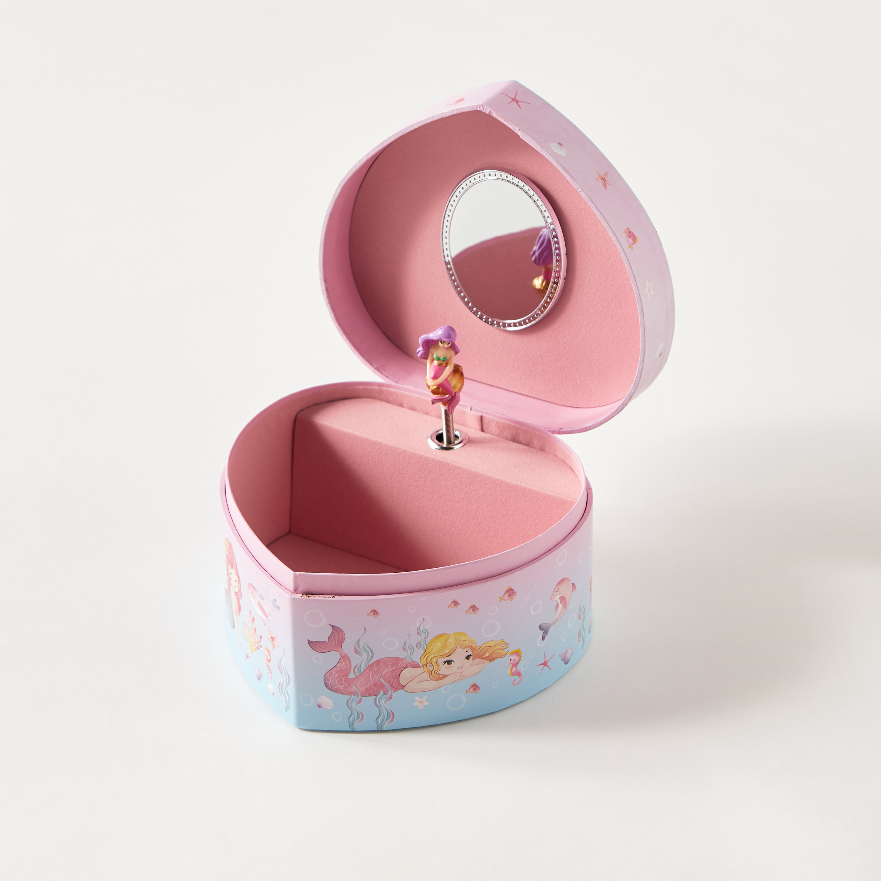 Mermaid Print Heart Shape Musical Jewellery Box - 15x14x9 cm-women-watchesandjewellery-jewellery-storage-image-2