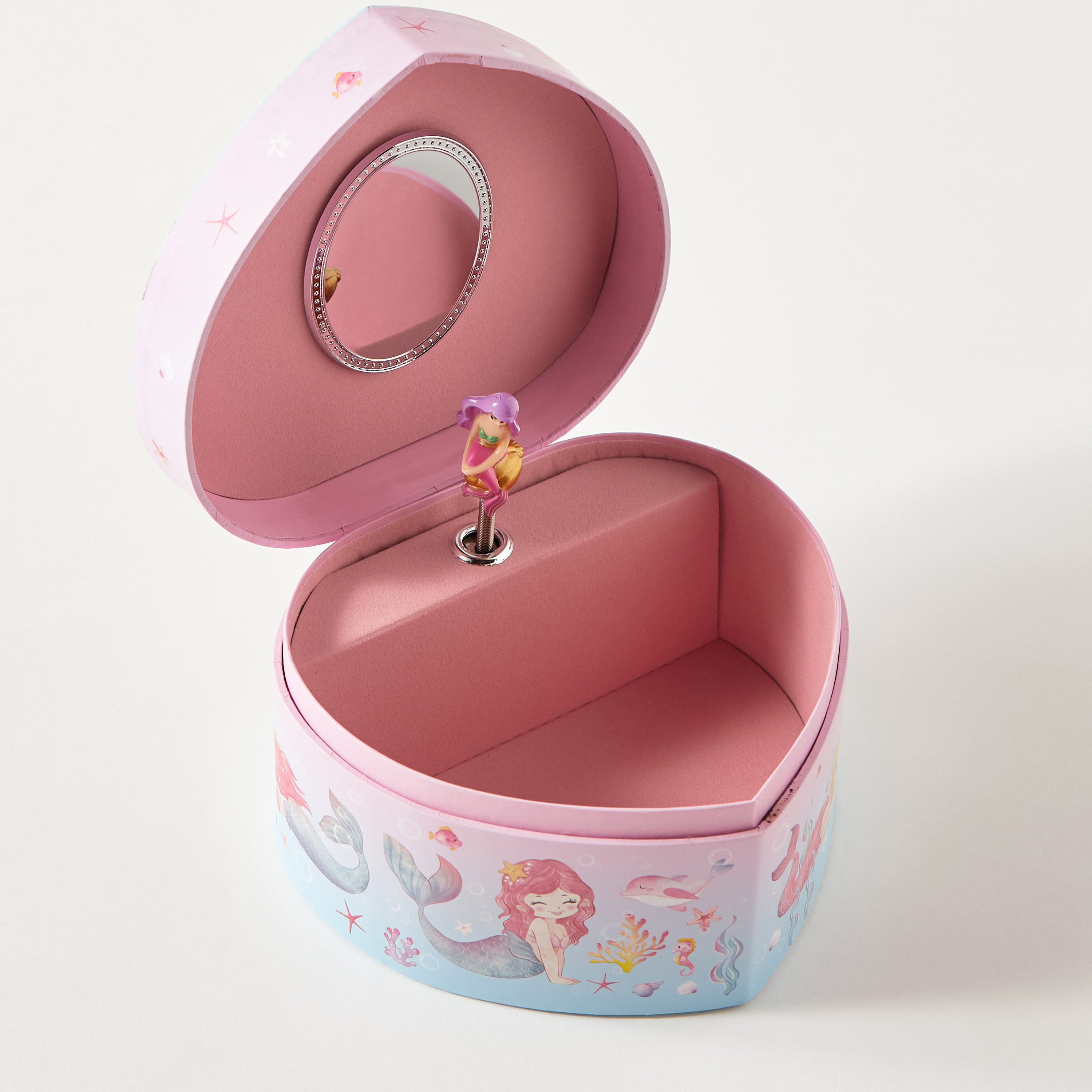 Mermaid Print Heart Shape Musical Jewellery Box - 15x14x9 cm-women-watchesandjewellery-jewellery-storage-image-3