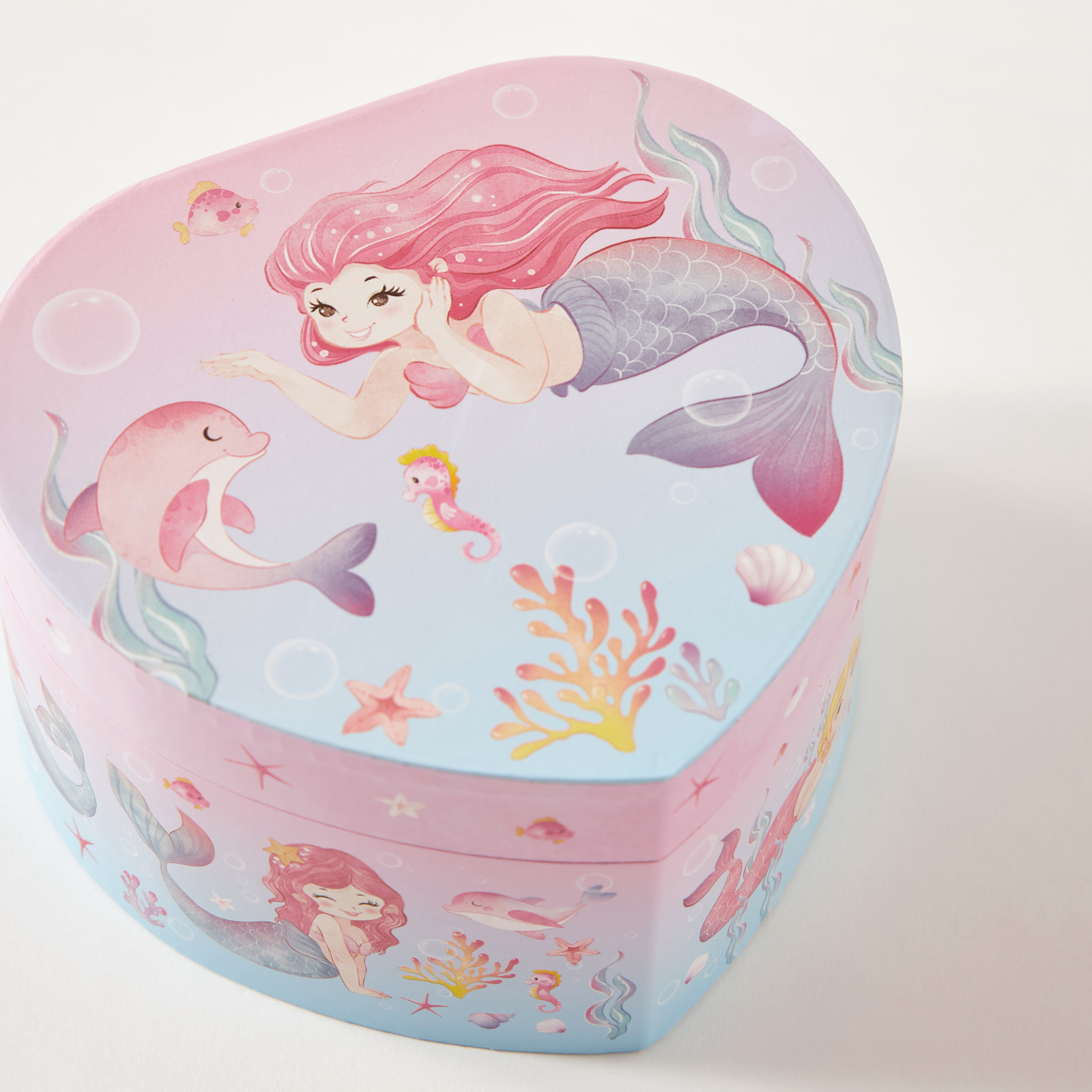 Mermaid Print Heart Shape Musical Jewellery Box - 15x14x9 cm-women-watchesandjewellery-jewellery-storage-image-4