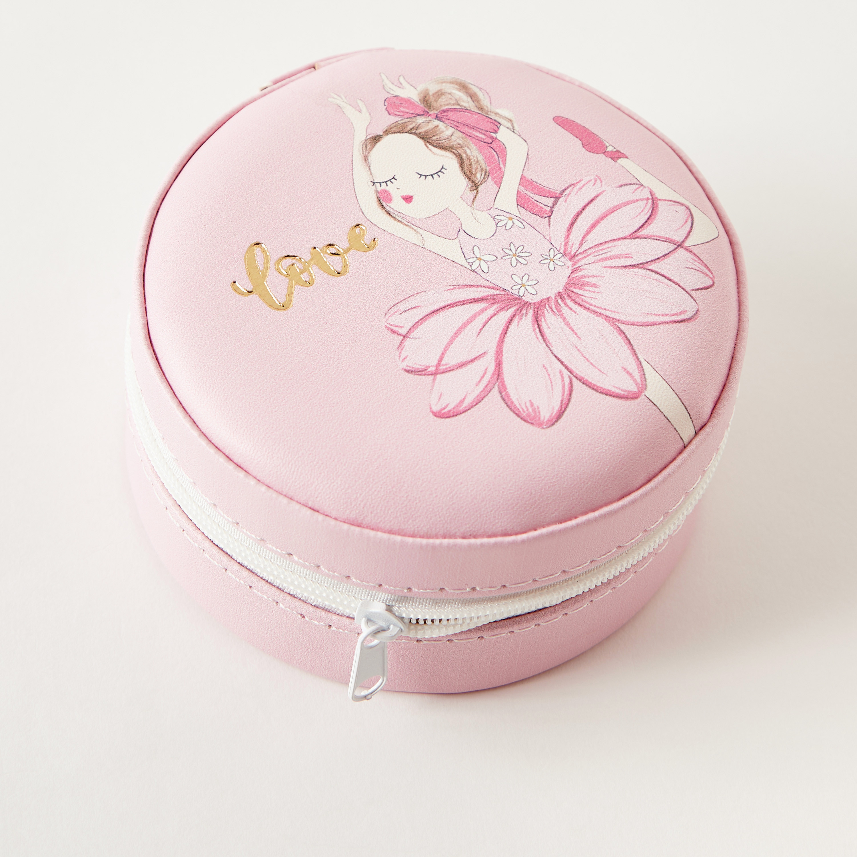 صندوق مجوهرات مستدير بطبعات راقصة باليه مع سحاب إغلاق - 11×5 سم-women-watchesandjewellery-jewellery-storage-image-3