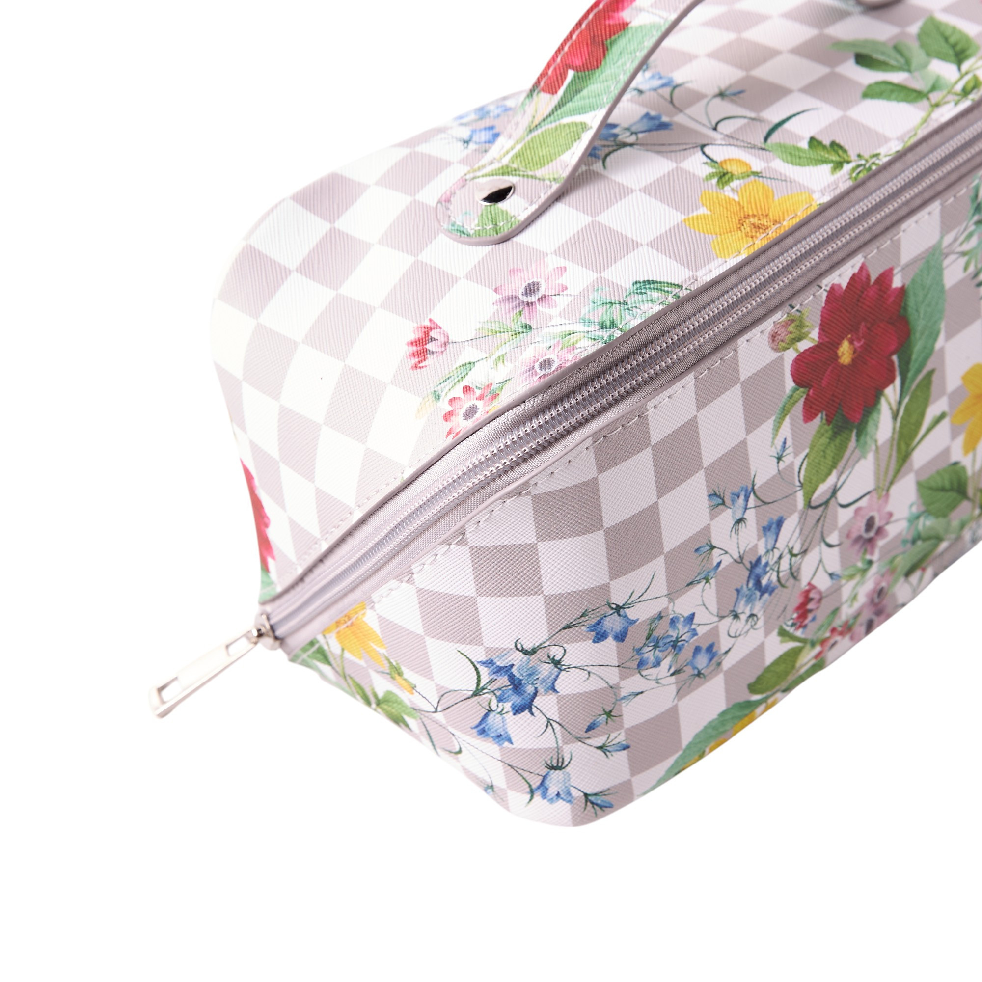 Floral Grid Print Cosmetic Bag with Zip Closure - 22x17x17 cms-beautyandpersonalcare-makeup-brushesandaccessories-makeuppouches-image-3