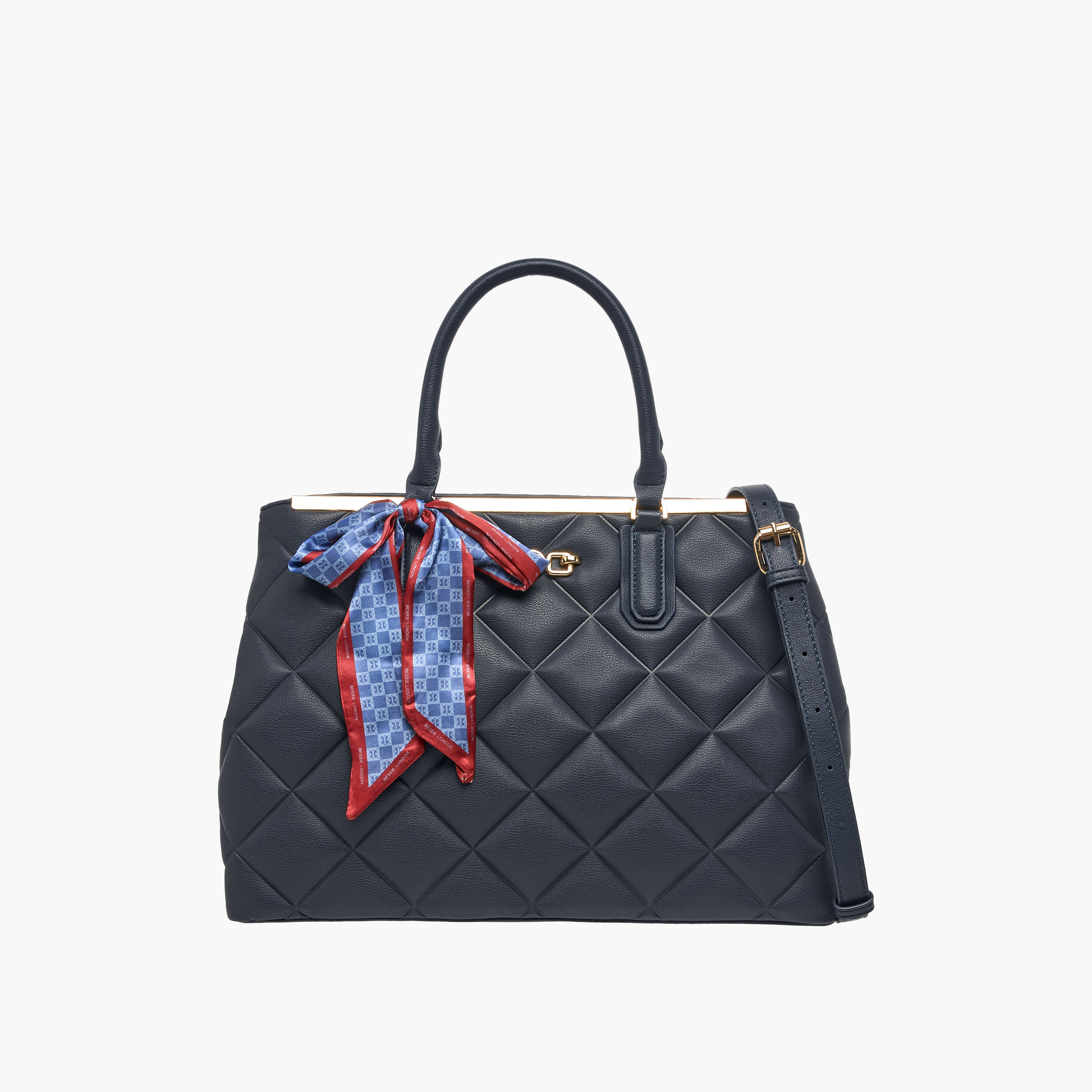 Bessie London Quilted Tote Bag with Double Handle and Scarf Detail-women-bagsandwallets-handbags-image-1