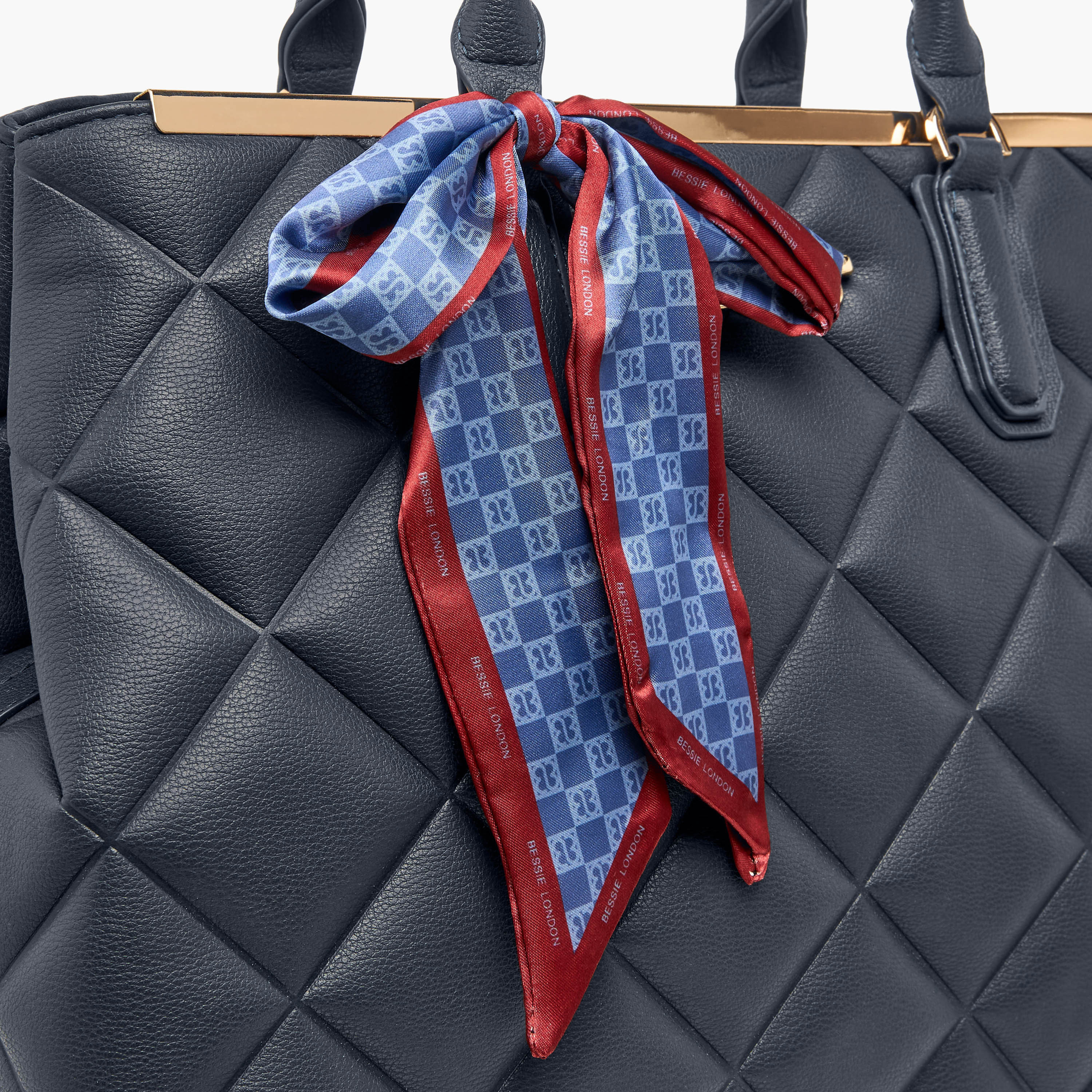 Bessie London Quilted Tote Bag with Double Handle and Scarf Detail-women-bagsandwallets-handbags-image-5