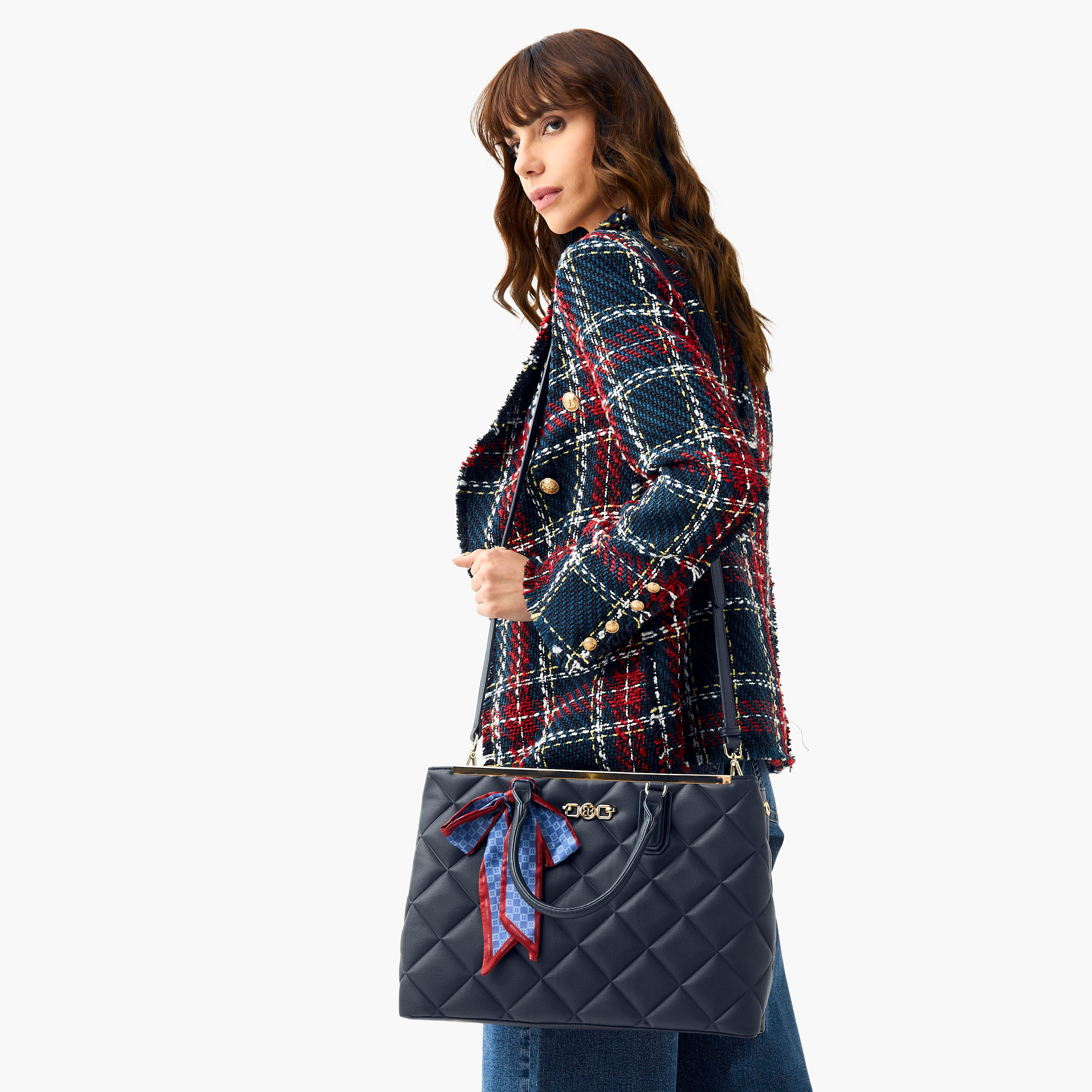 Bessie London Quilted Tote Bag with Double Handle and Scarf Detail-women-bagsandwallets-handbags-image-8