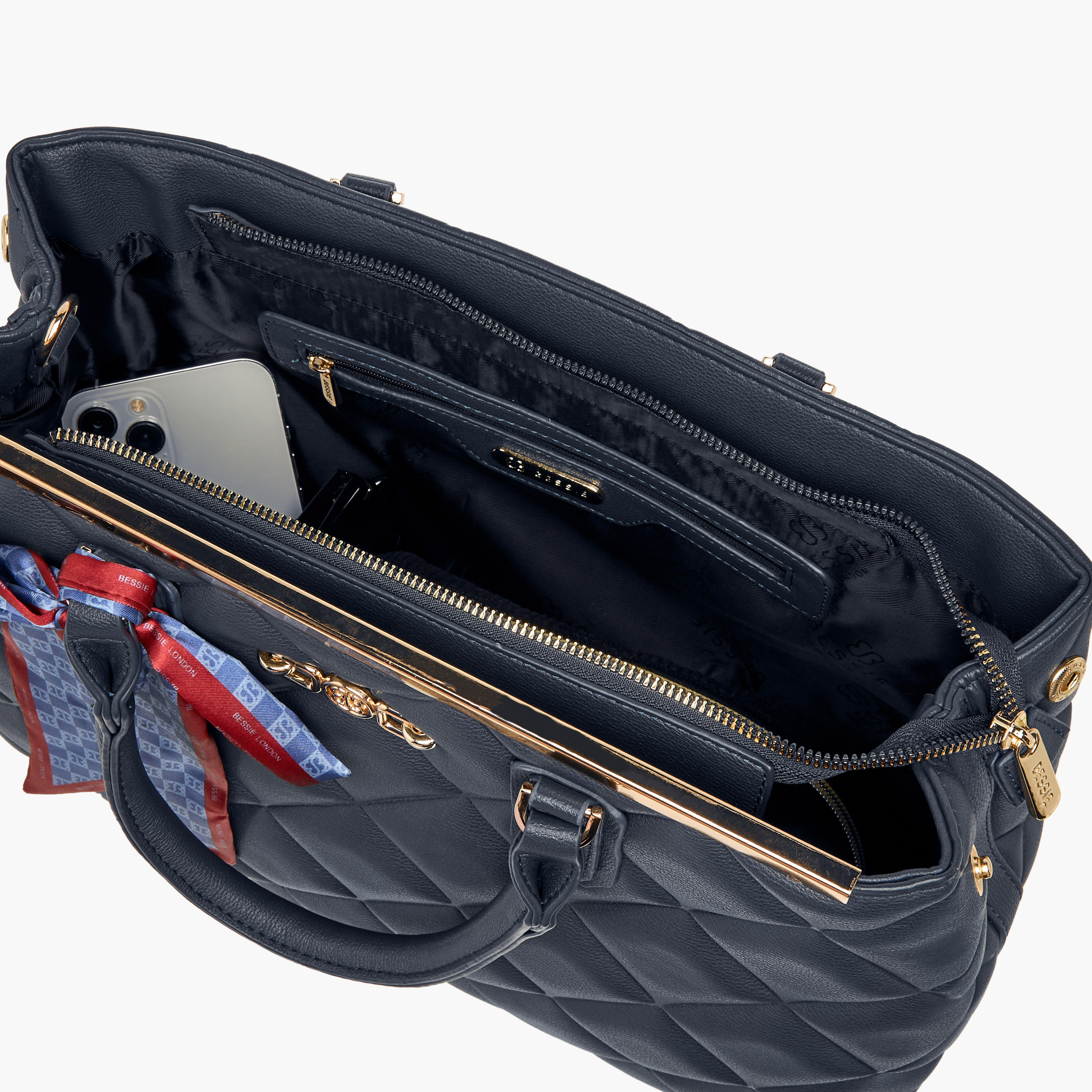 Bessie London Quilted Tote Bag with Double Handle and Scarf Detail-women-bagsandwallets-handbags-image-9