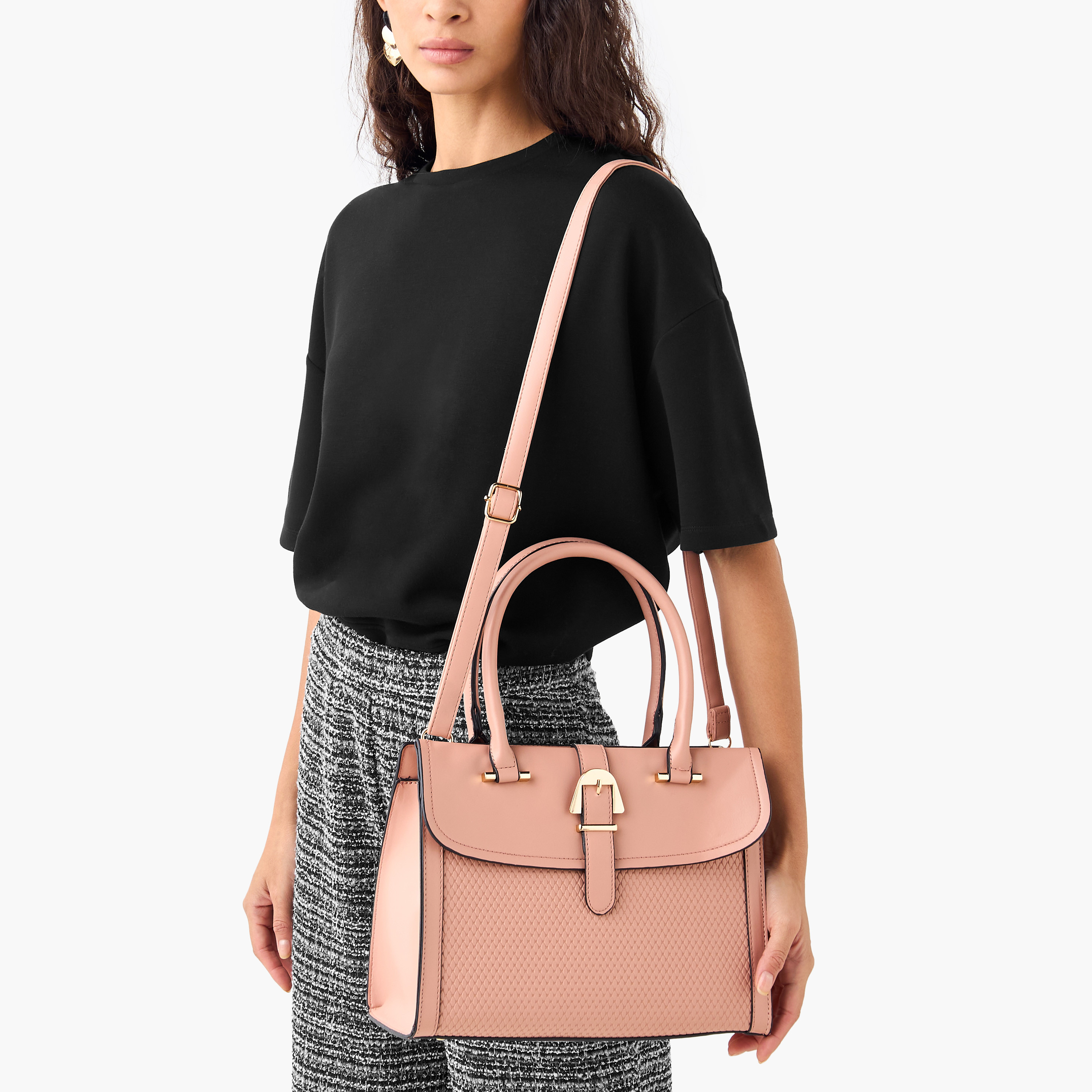 شنطة توتي بحزام بارز الملمس وحمّالة قابلة للفصل ومقابض من ساشا-women-bagsandwallets-handbags-image-2