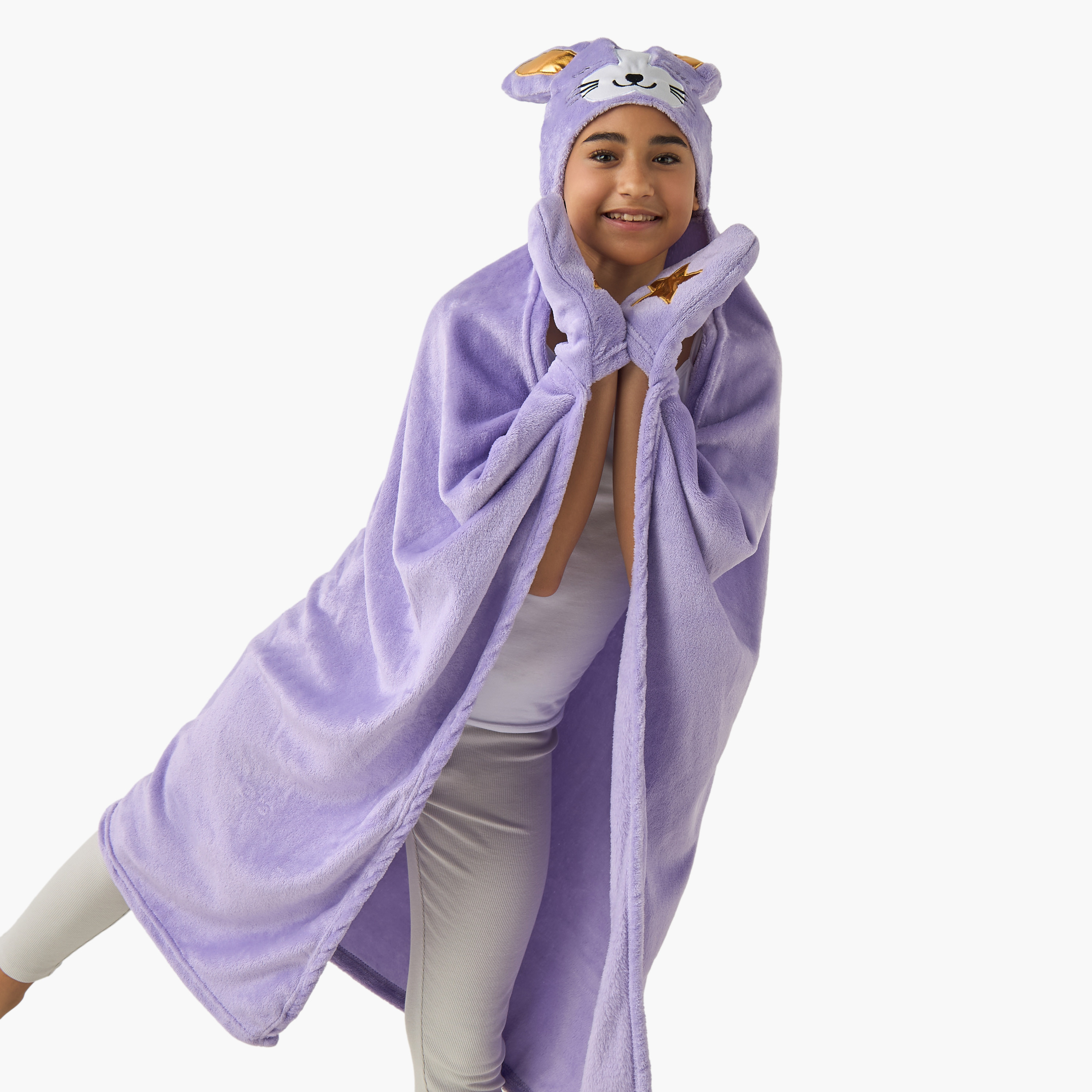 Bunny Ear Applique Hooded Blanket with Hand Pockets - 102x127 cms-girls-clothing-nightwear-image-1