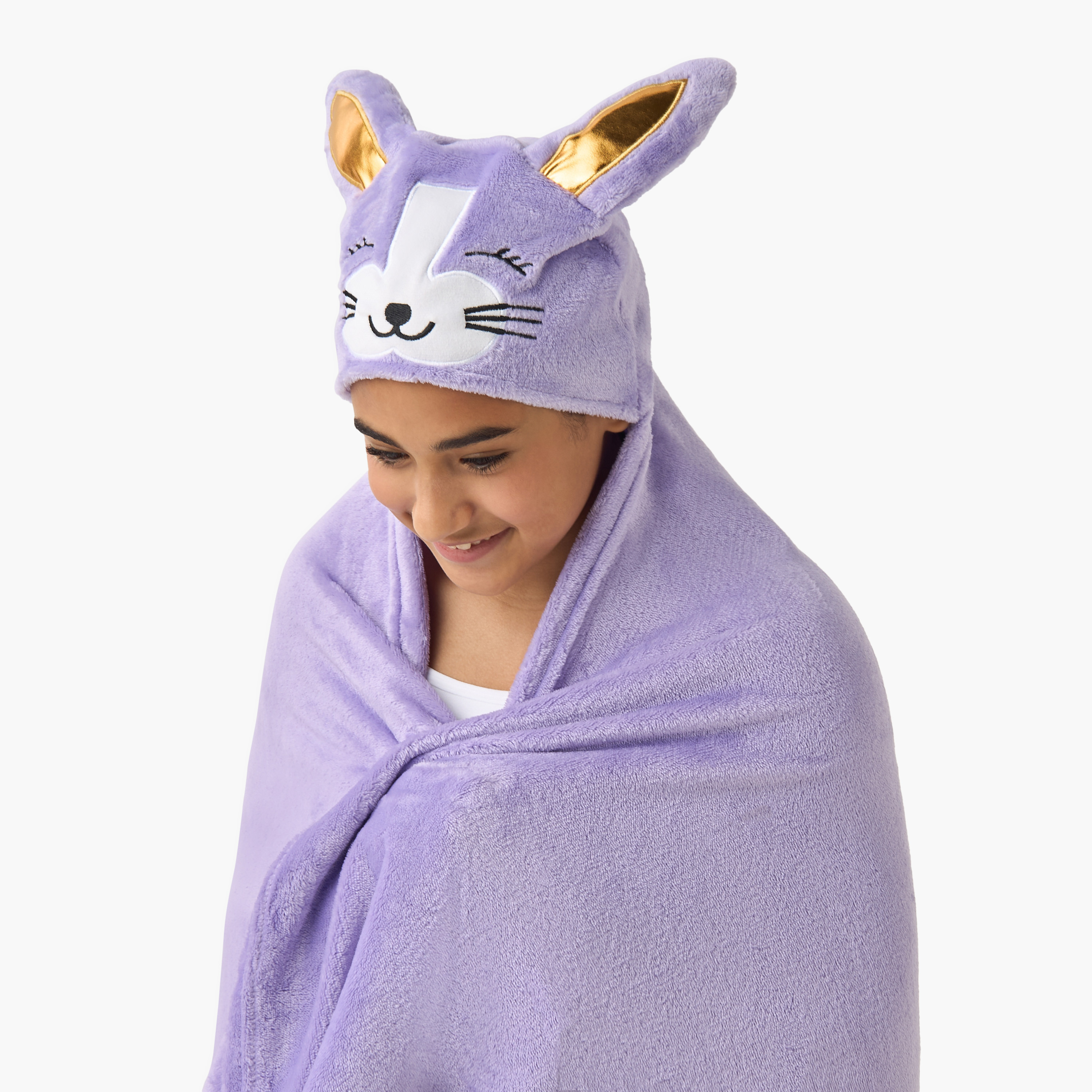 Bunny Ear Applique Hooded Blanket with Hand Pockets - 102x127 cms-girls-clothing-nightwear-image-4
