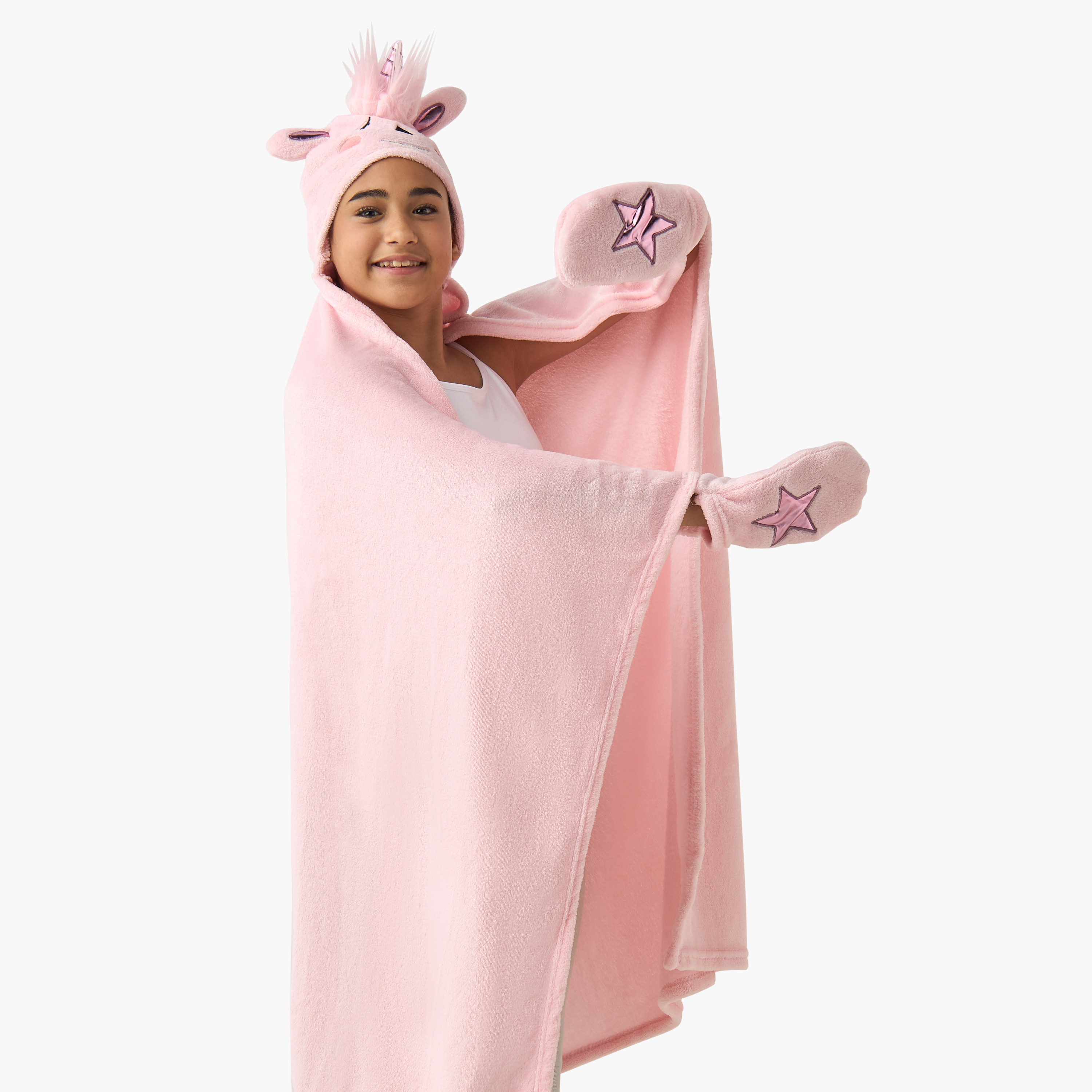 بطانية بقبعة وزخارف يونيكورن وجيوب يد - 102x127 سم-girls-clothing-nightwear-image-1