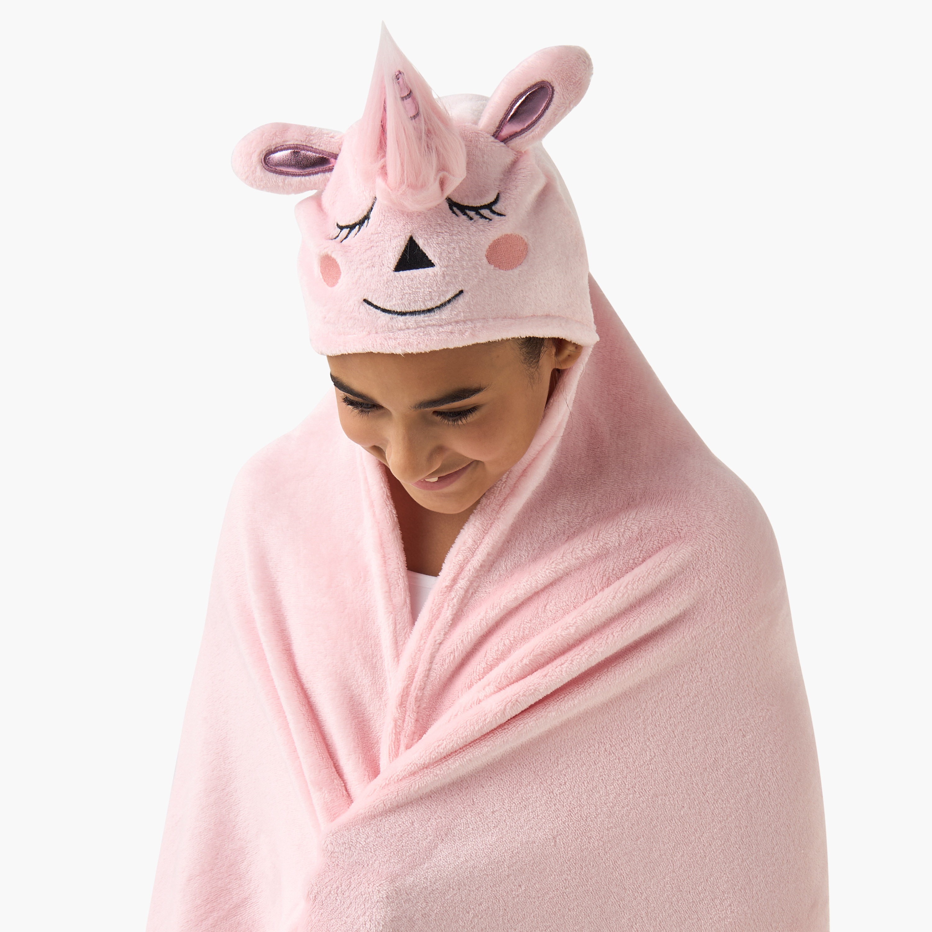 بطانية بقبعة وزخارف يونيكورن وجيوب يد - 102x127 سم-girls-clothing-nightwear-image-4
